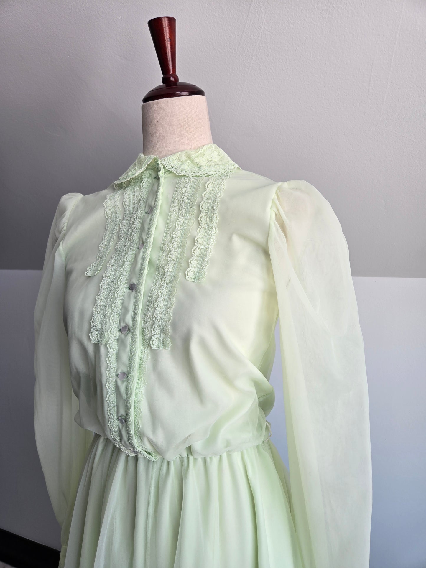 Lime Green Edwardian Style Vintage Formal Dress - small