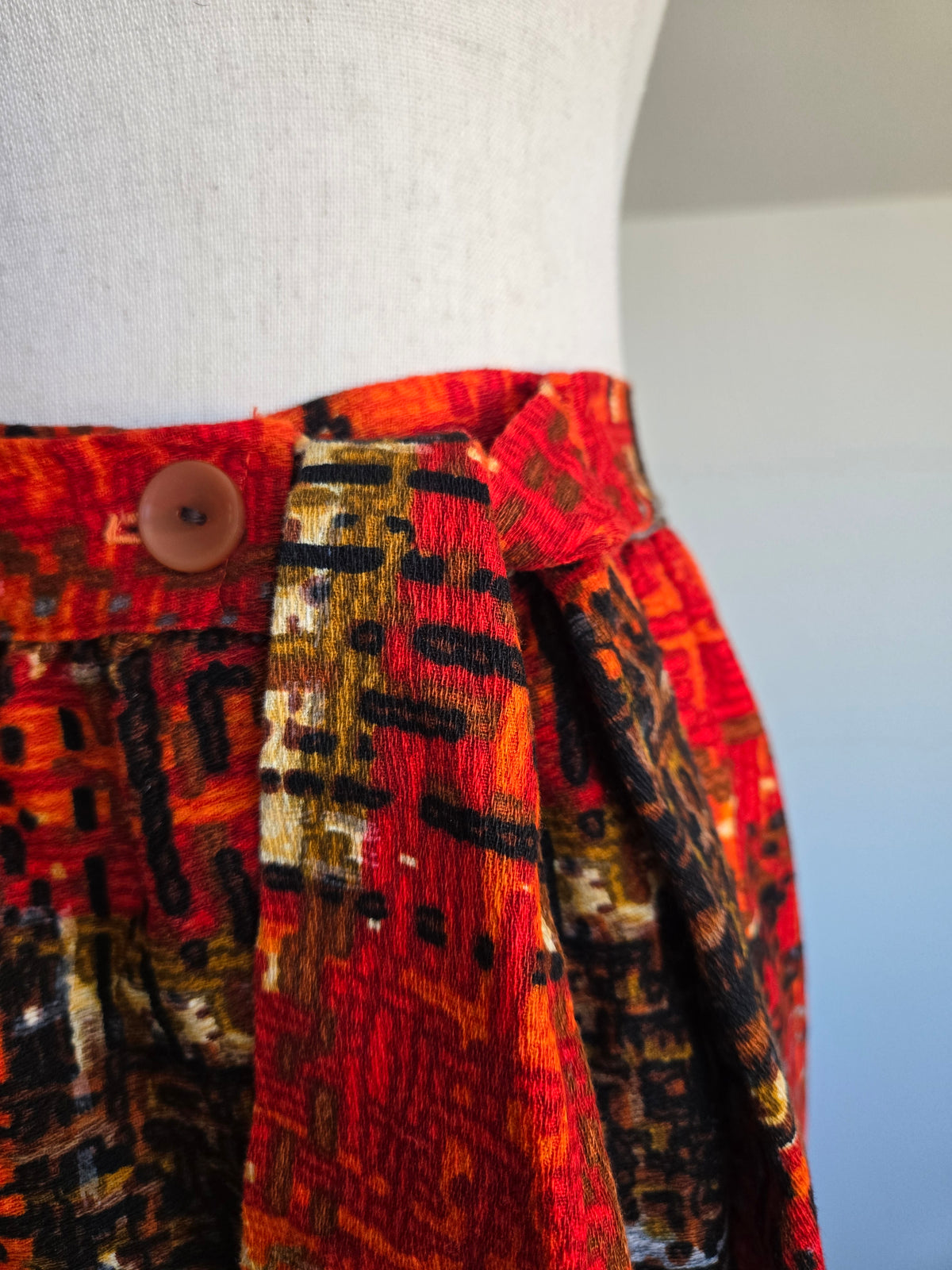 Vintage 70s Beverly Vogue Cotton Barkcloth Plaid Wrap Skirt - W26