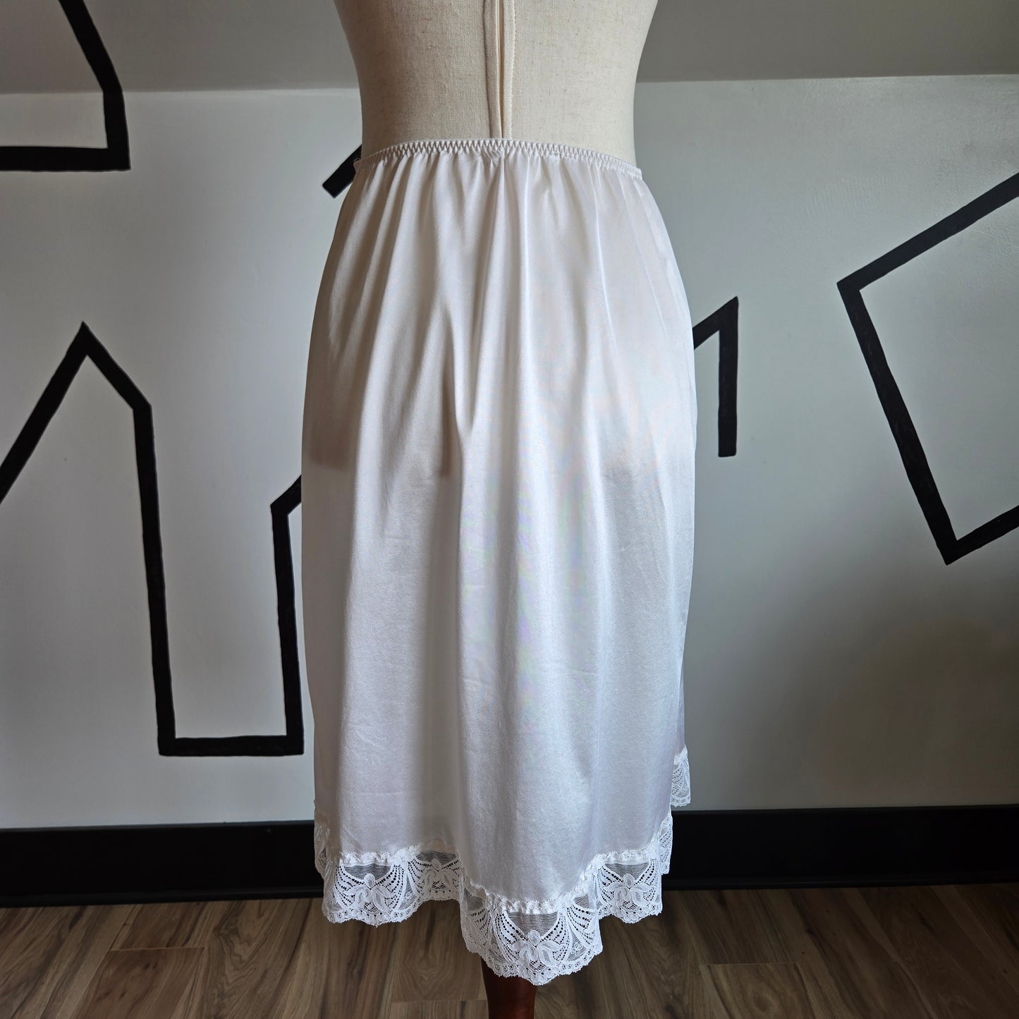 JCPenney Vintage White Slip Skirt with Lace Slit - medium