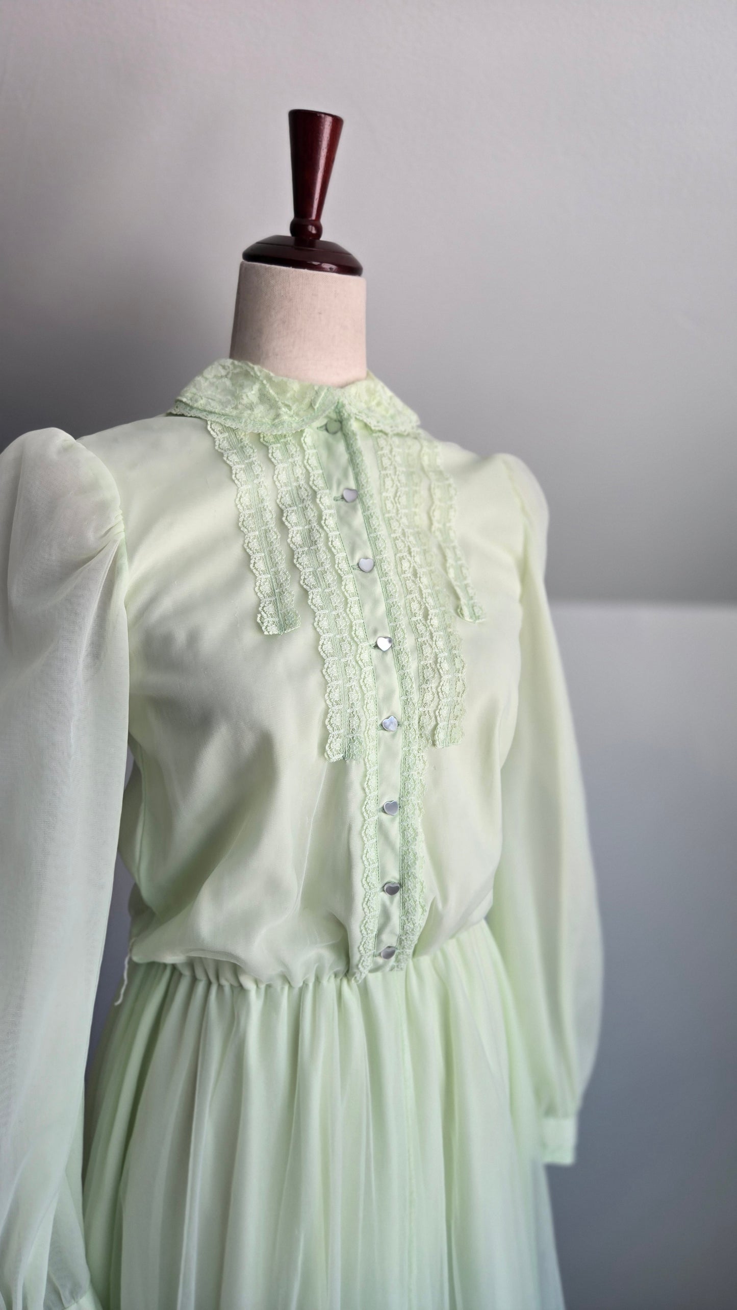 Lime Green Edwardian Style Vintage Formal Dress - small
