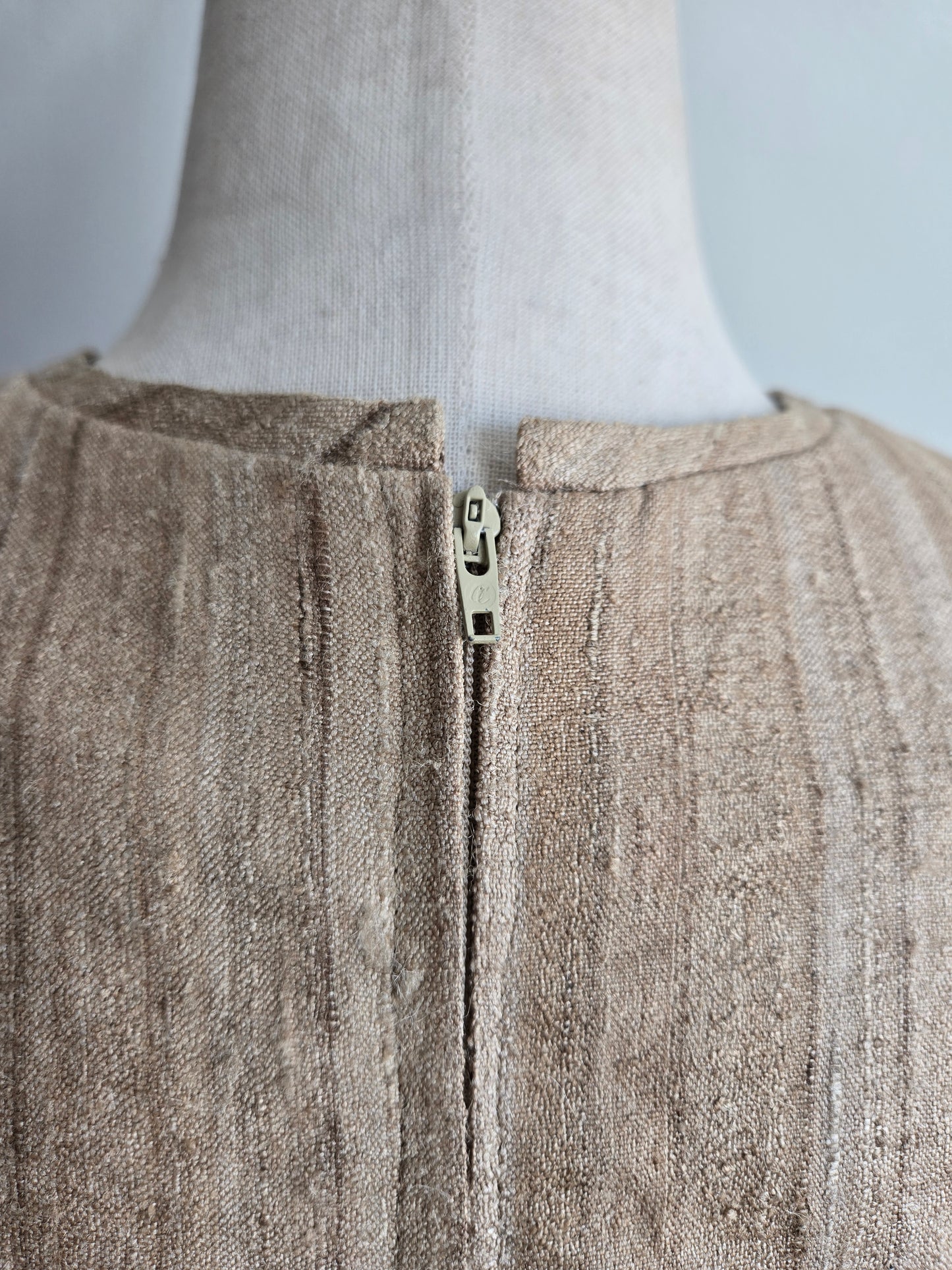 Vintage Raw Silk Tan Hand Made Dress - large