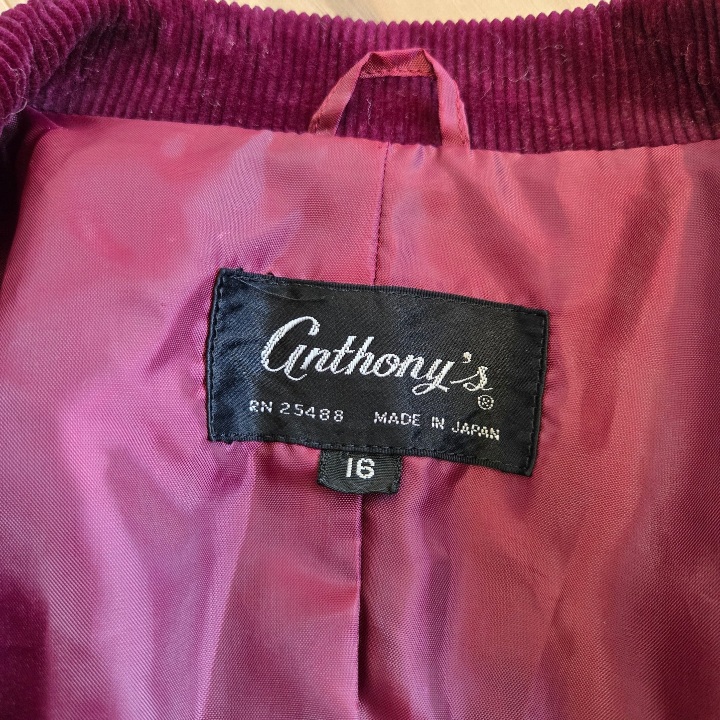 Anthony's Made in Japan Vintage Burgundy Corduroy Blazer - large