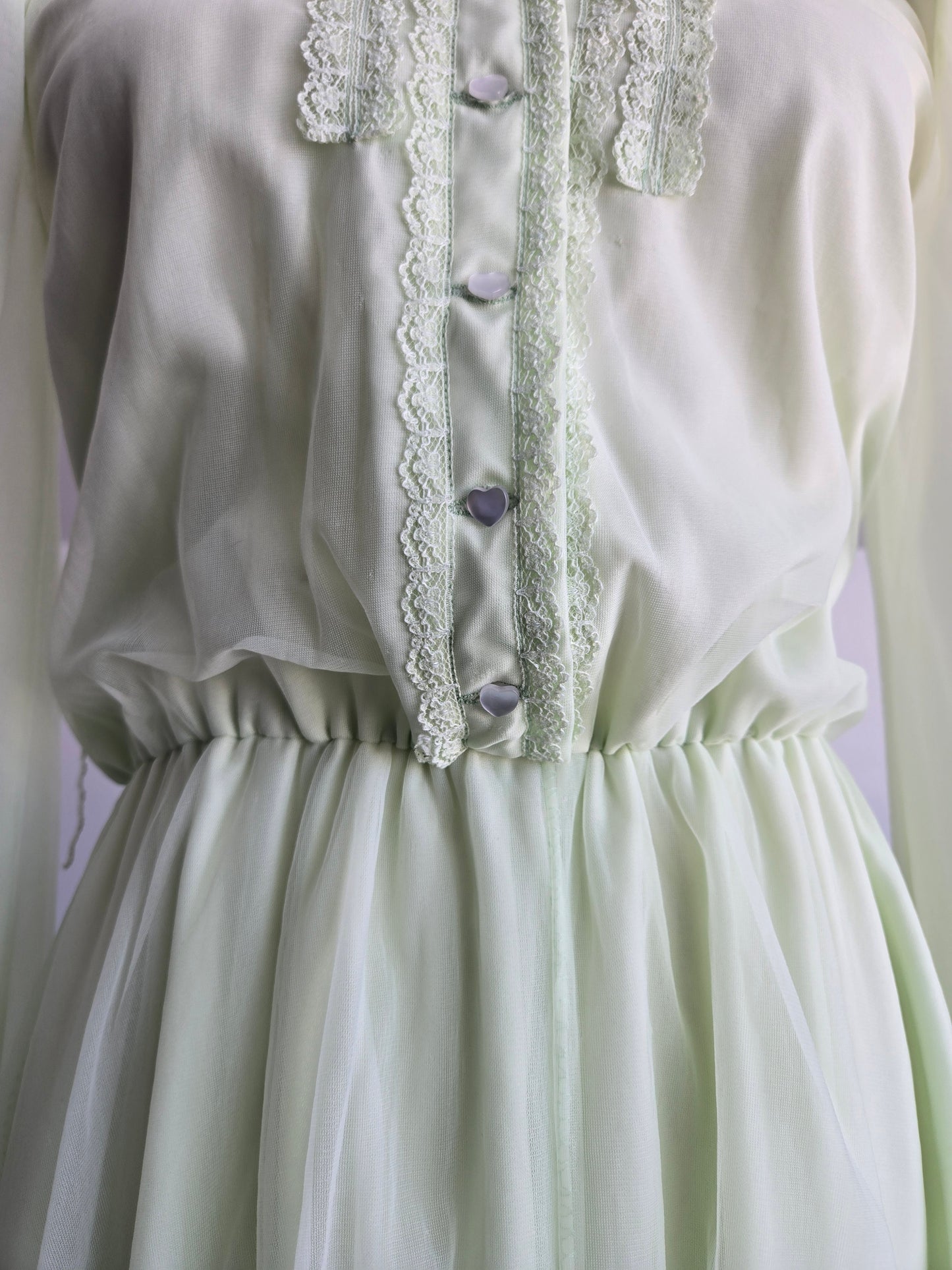 Lime Green Edwardian Style Vintage Formal Dress - small