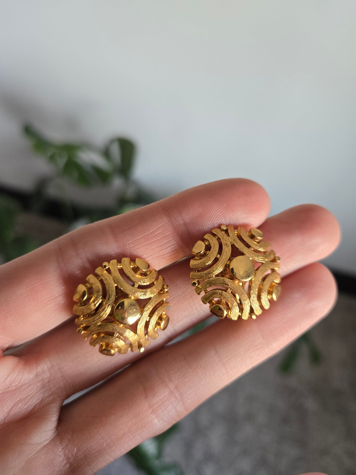 Monet Vintage Gold Round Clip On Earrings