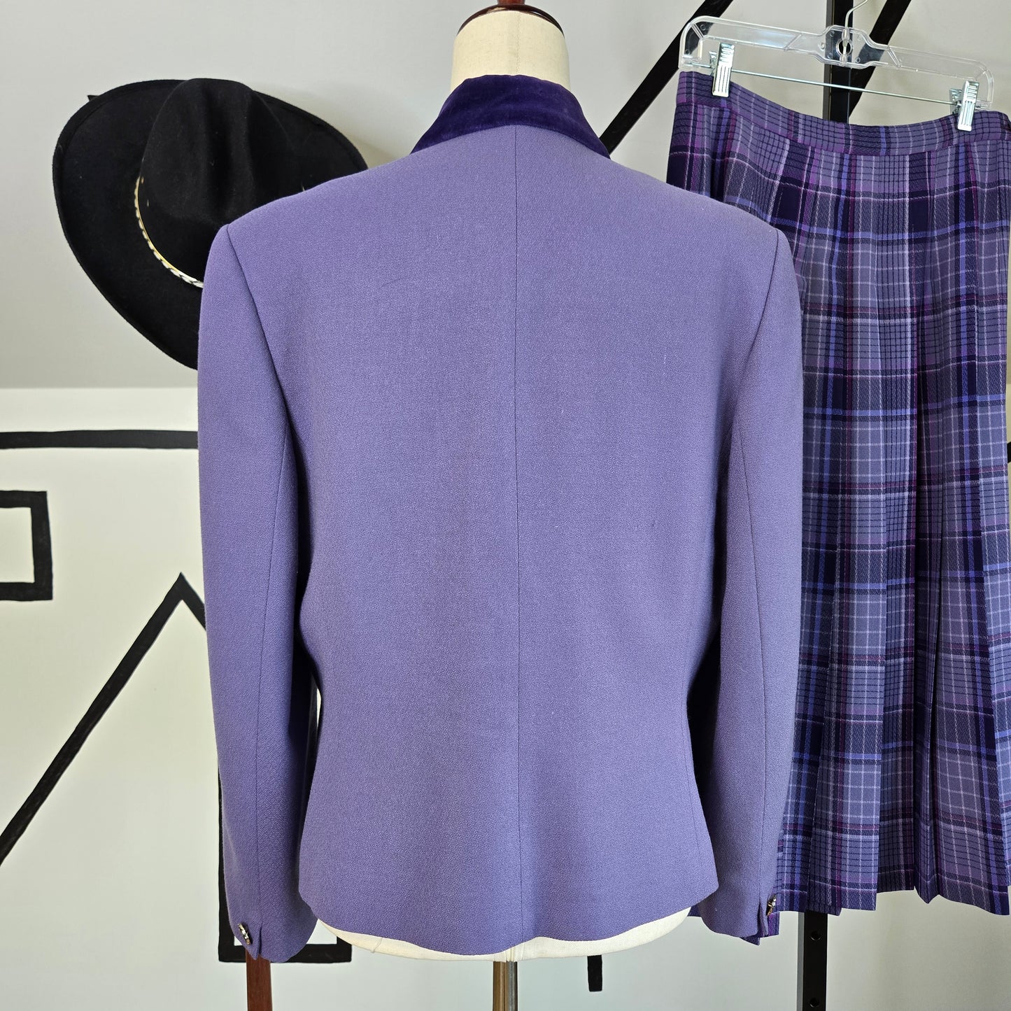 Pendleton Vintage Lavender Wool Blazer and Plaid Pleated Skirt Set - Size 14