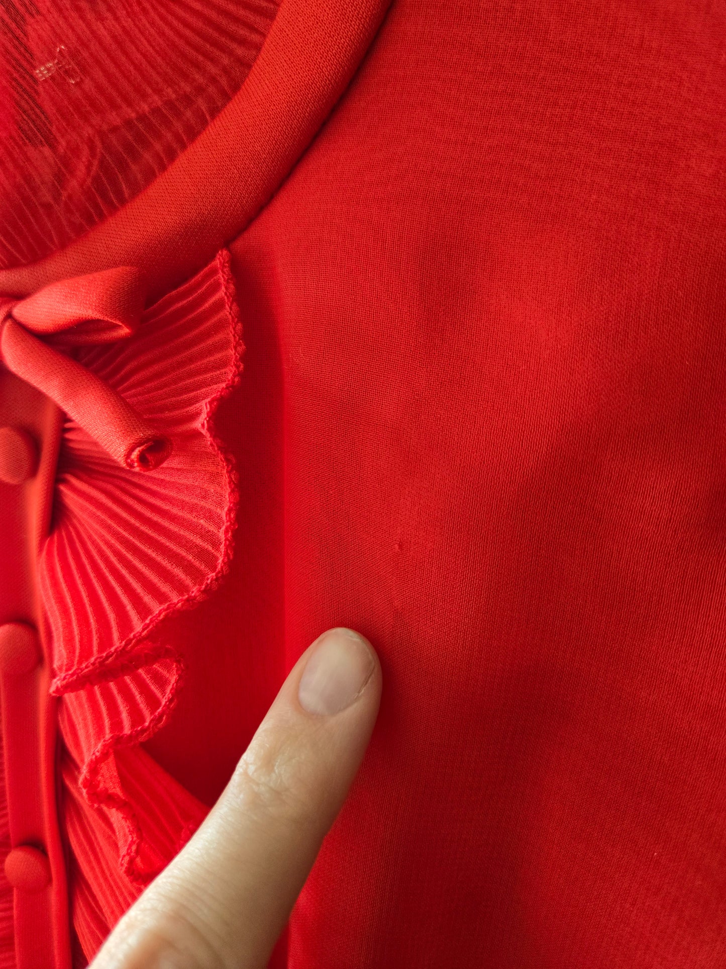 Vintage 1970s Red Dress with Ruffle Front Detail - small