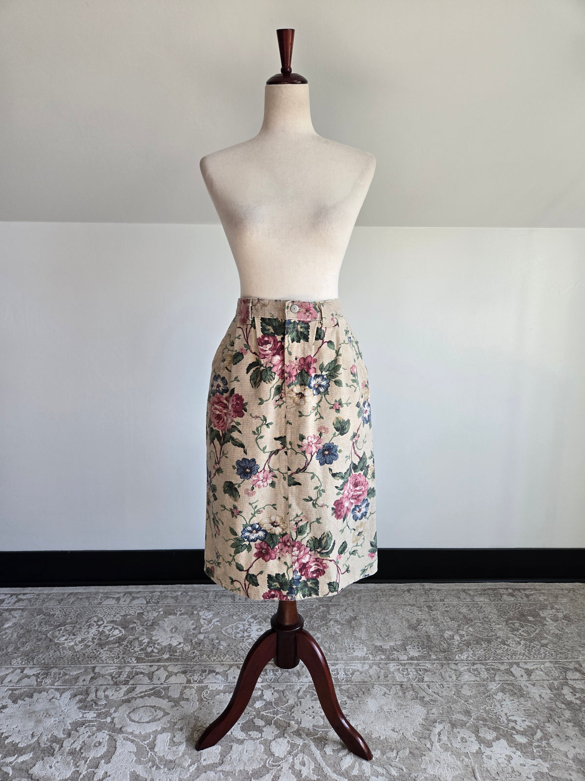 Vivaldi Vintage Cotton Floral Denim Skirt - W28
