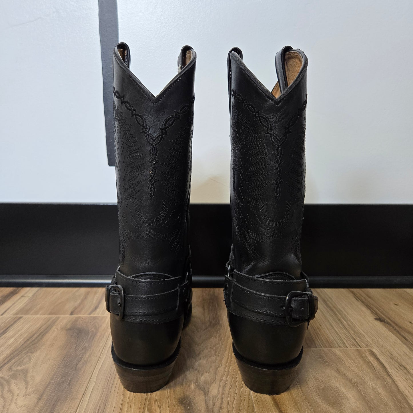 San Pedro Black Leather Western Boots with Ankle Strap