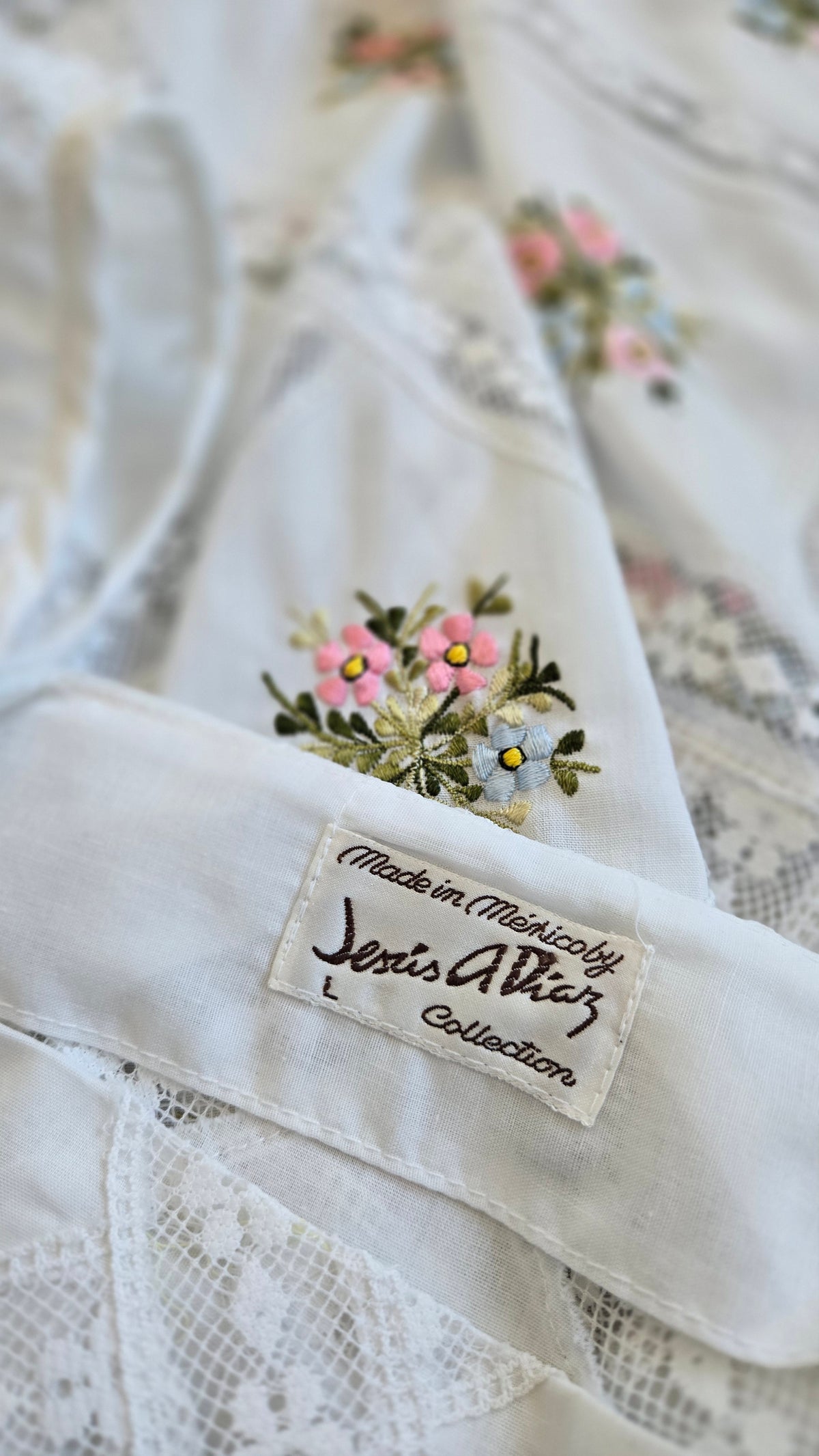 Jesus A Diaz Mexican Cotton Lace and Floral Embroidery Dress - large