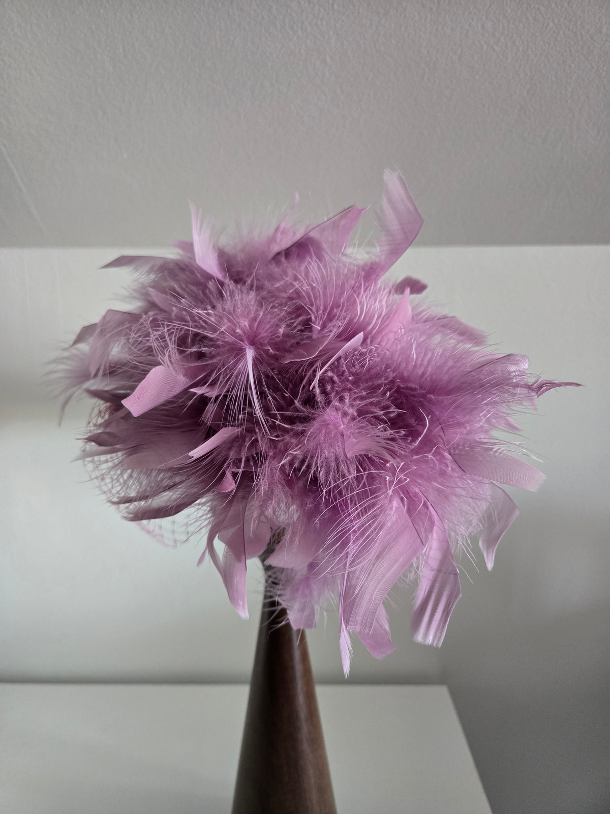Vintage Lavender Fascinator with Mesh and Feathers
