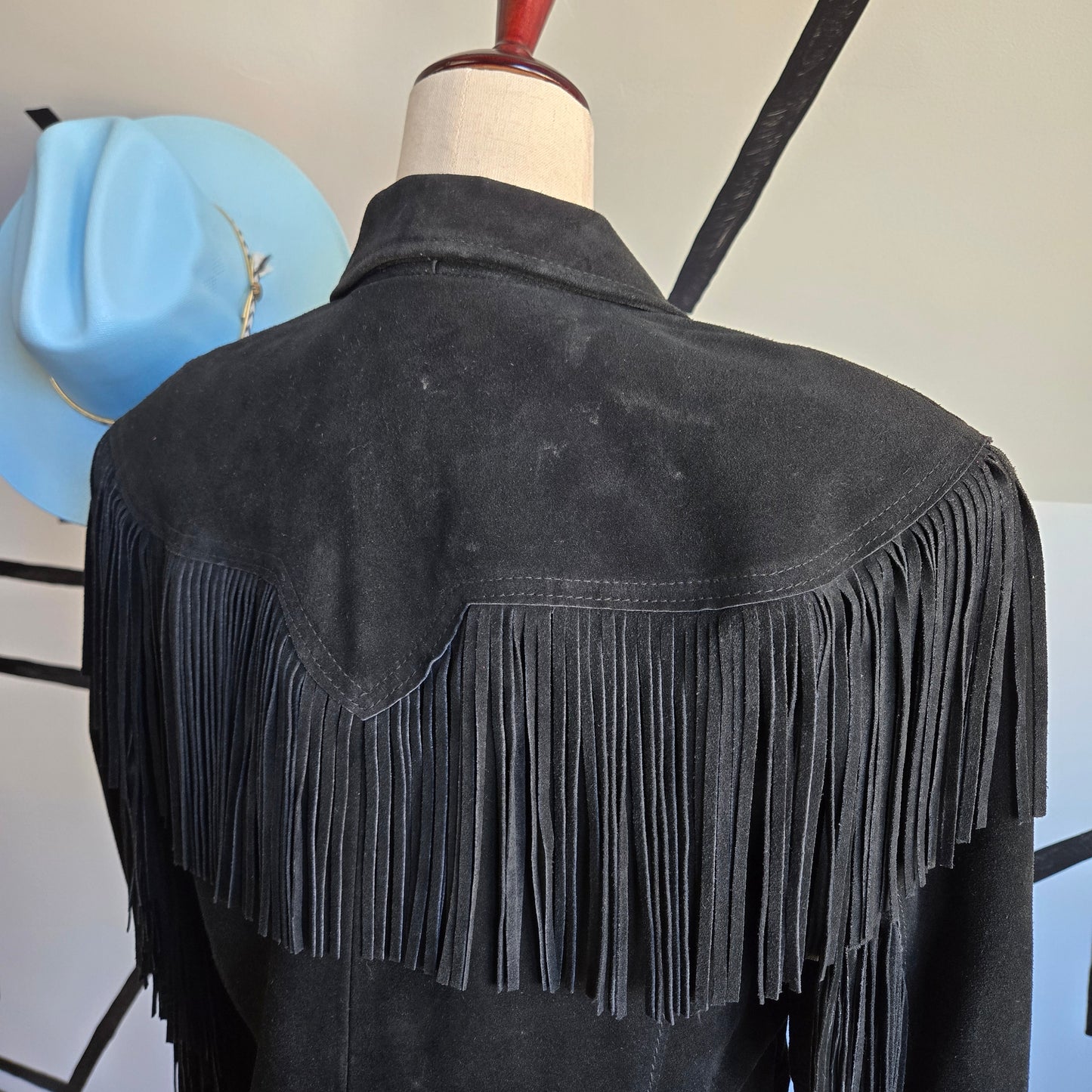 Pioneer Wear Vintage Black Genuine Suede Leather Western Fringe Jacket - medium