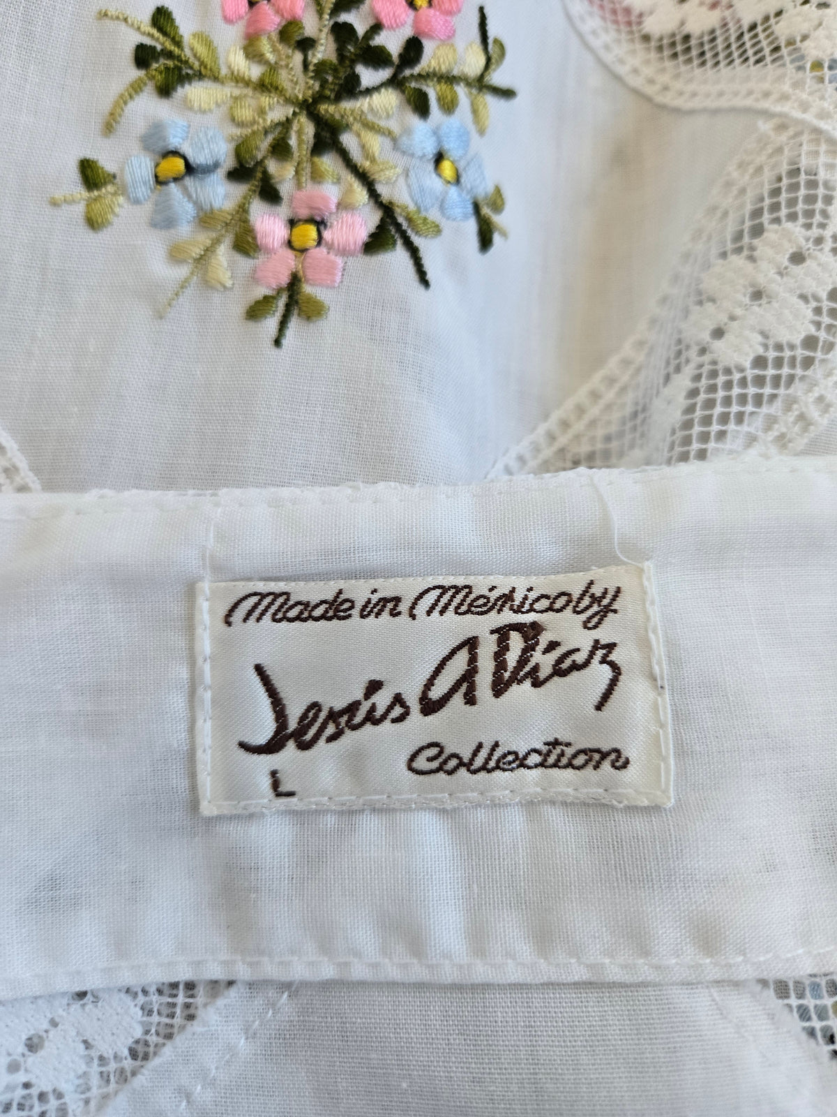 Jesus A Diaz Mexican Cotton Lace and Floral Embroidery Dress - large