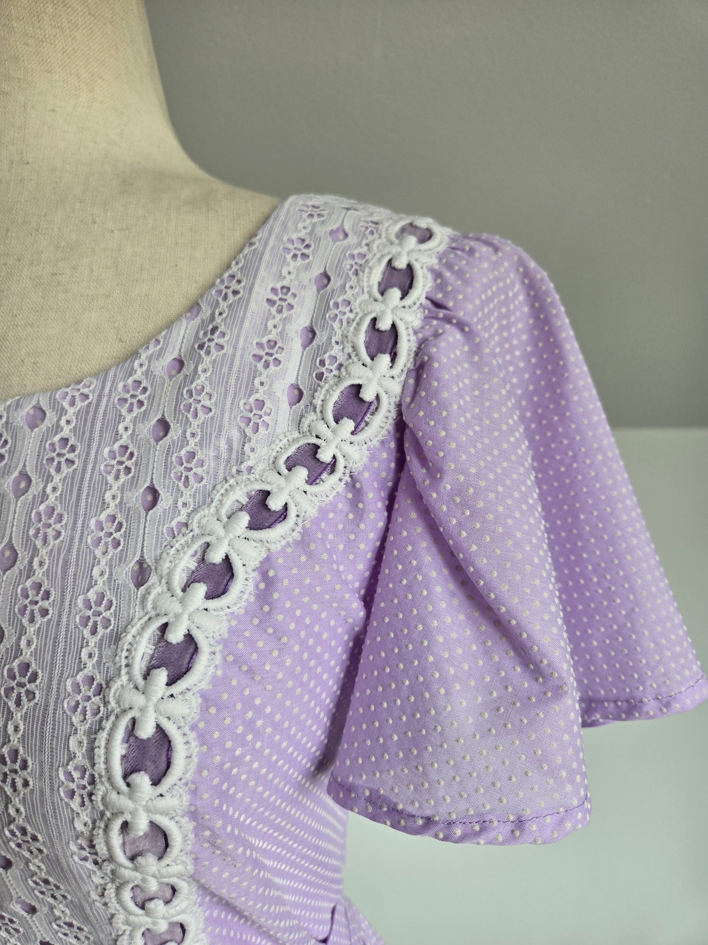 True Vintage 1950s Western Swing Dancing Dress Lavender and White - S/M