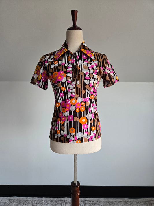 Vintage Psychedelic Print Nylon Top Made in Brazil - XS/S