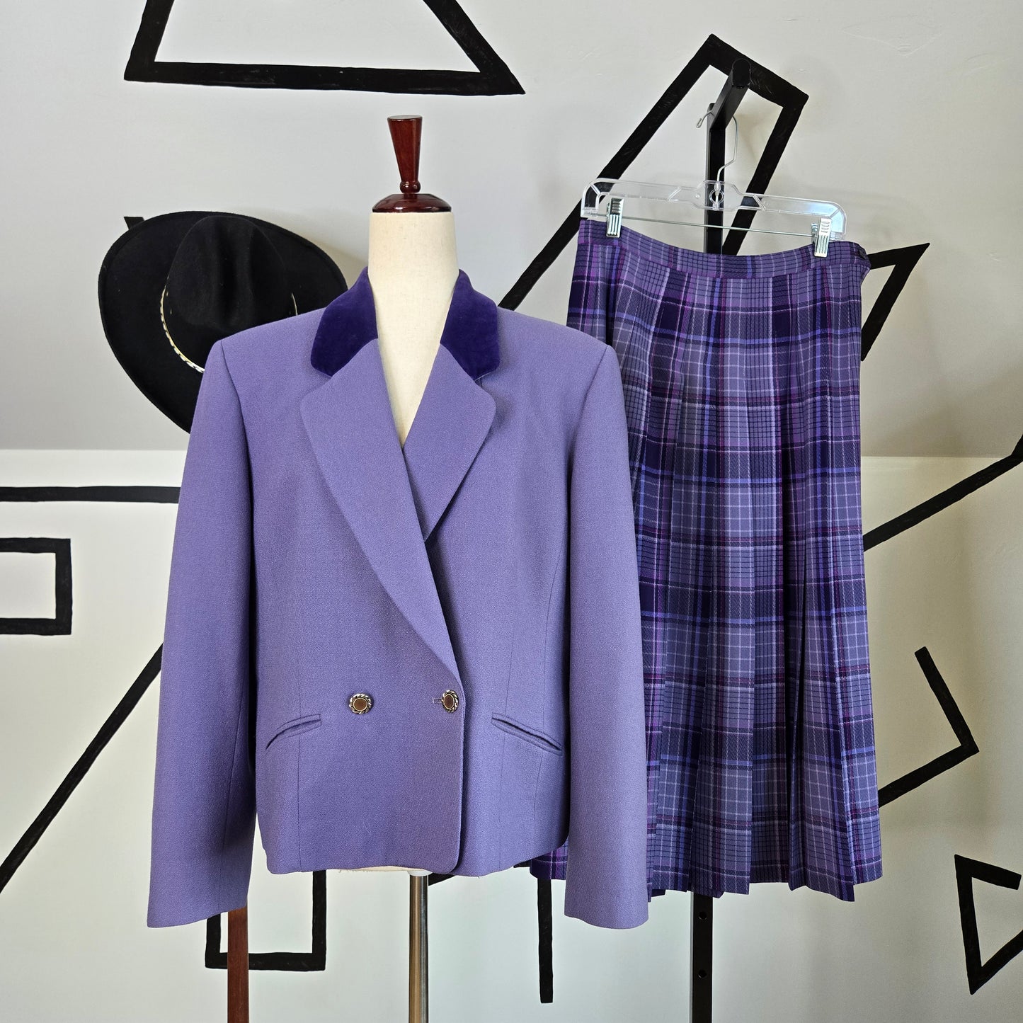 Pendleton Vintage Lavender Wool Blazer and Plaid Pleated Skirt Set - Size 14