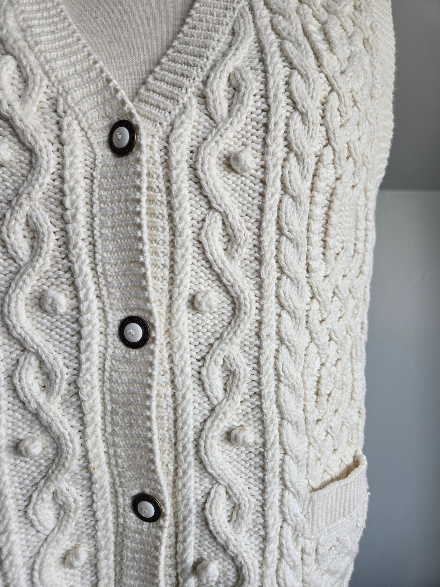 Vintage 90s Cotton Cable Knit Vest - Medium