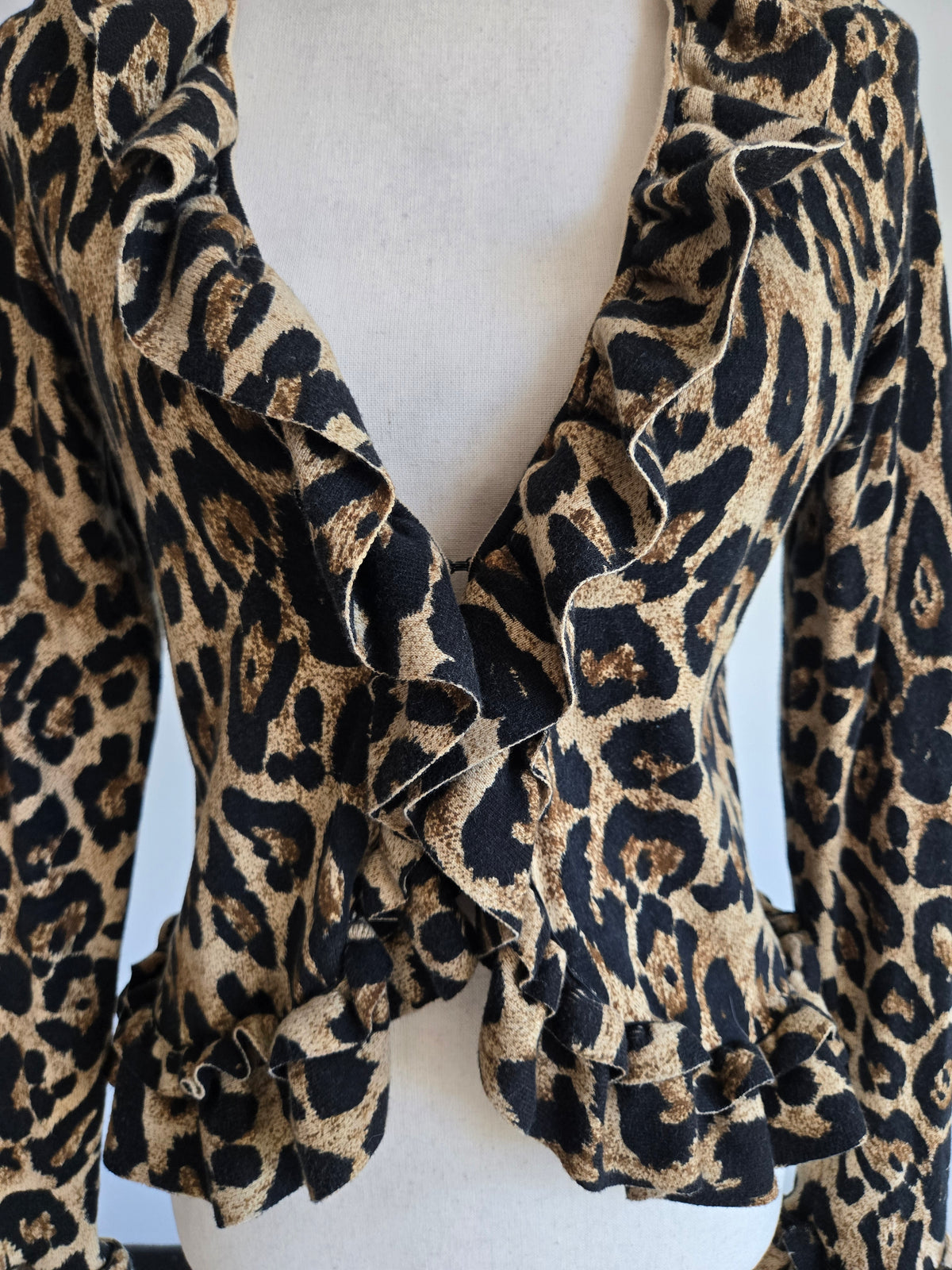INC Y2K Leopard Ruffled Cardigan - S/M
