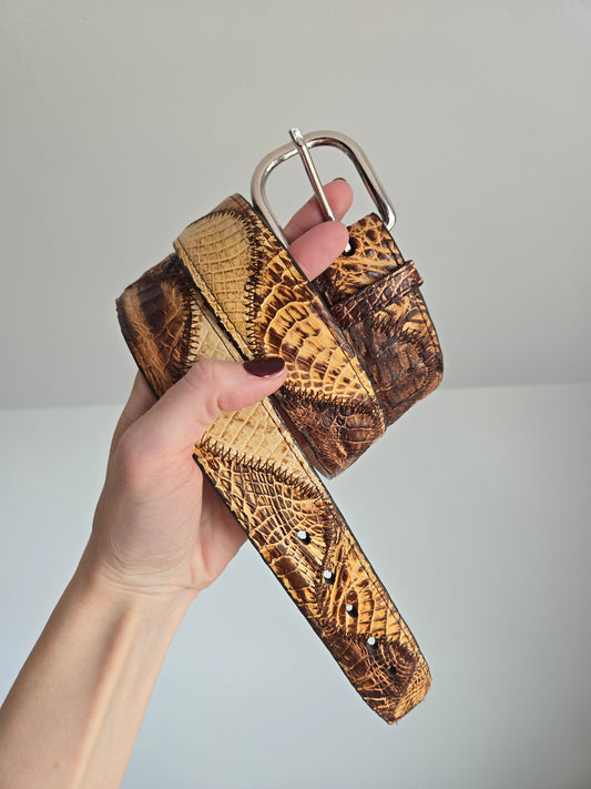 Vintage Genuine Caiman Leather Patchwork Belt - W39-44"