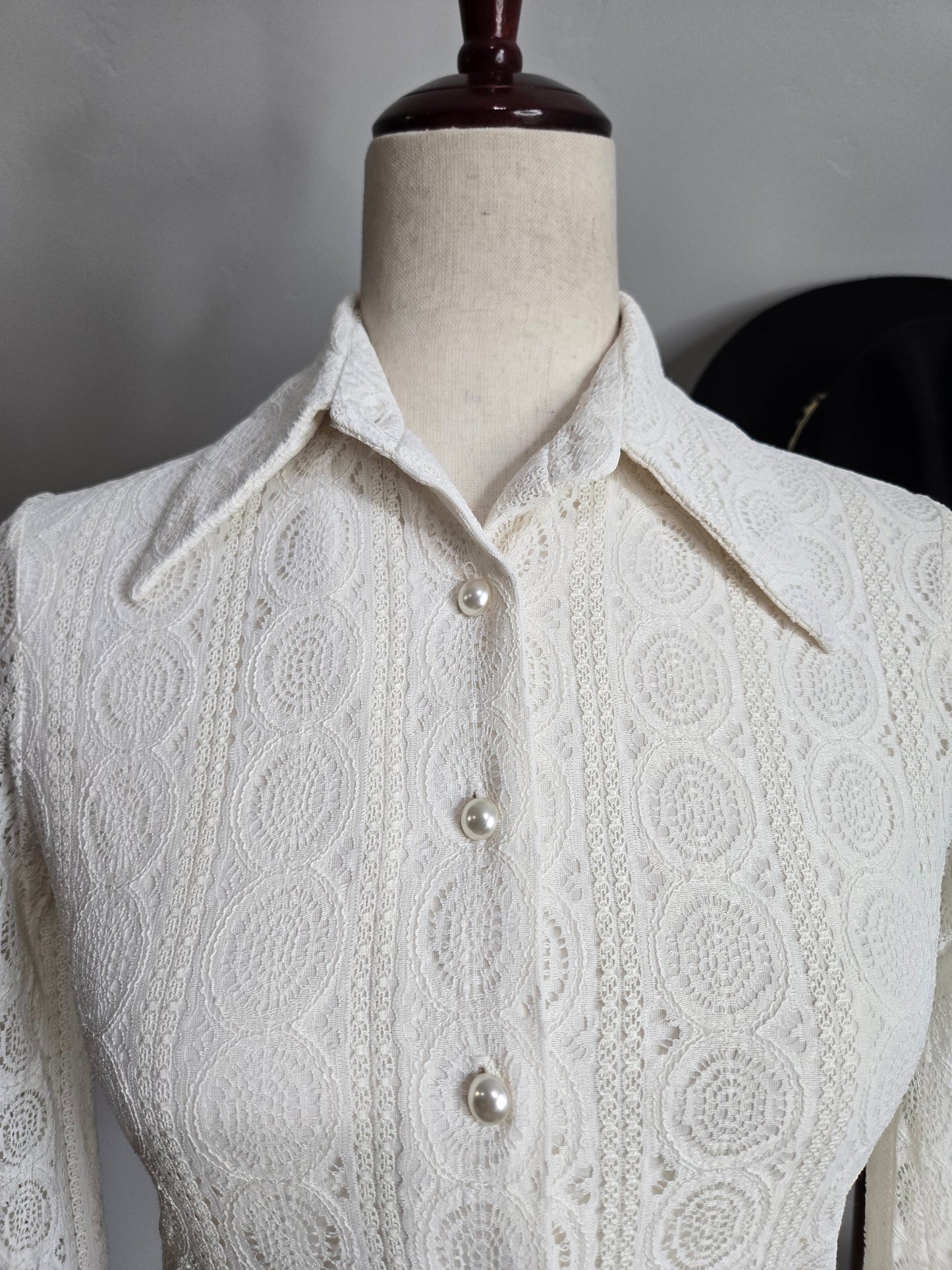 Alex Coleman Vintage 70s Lace Button Down Top - XS/S