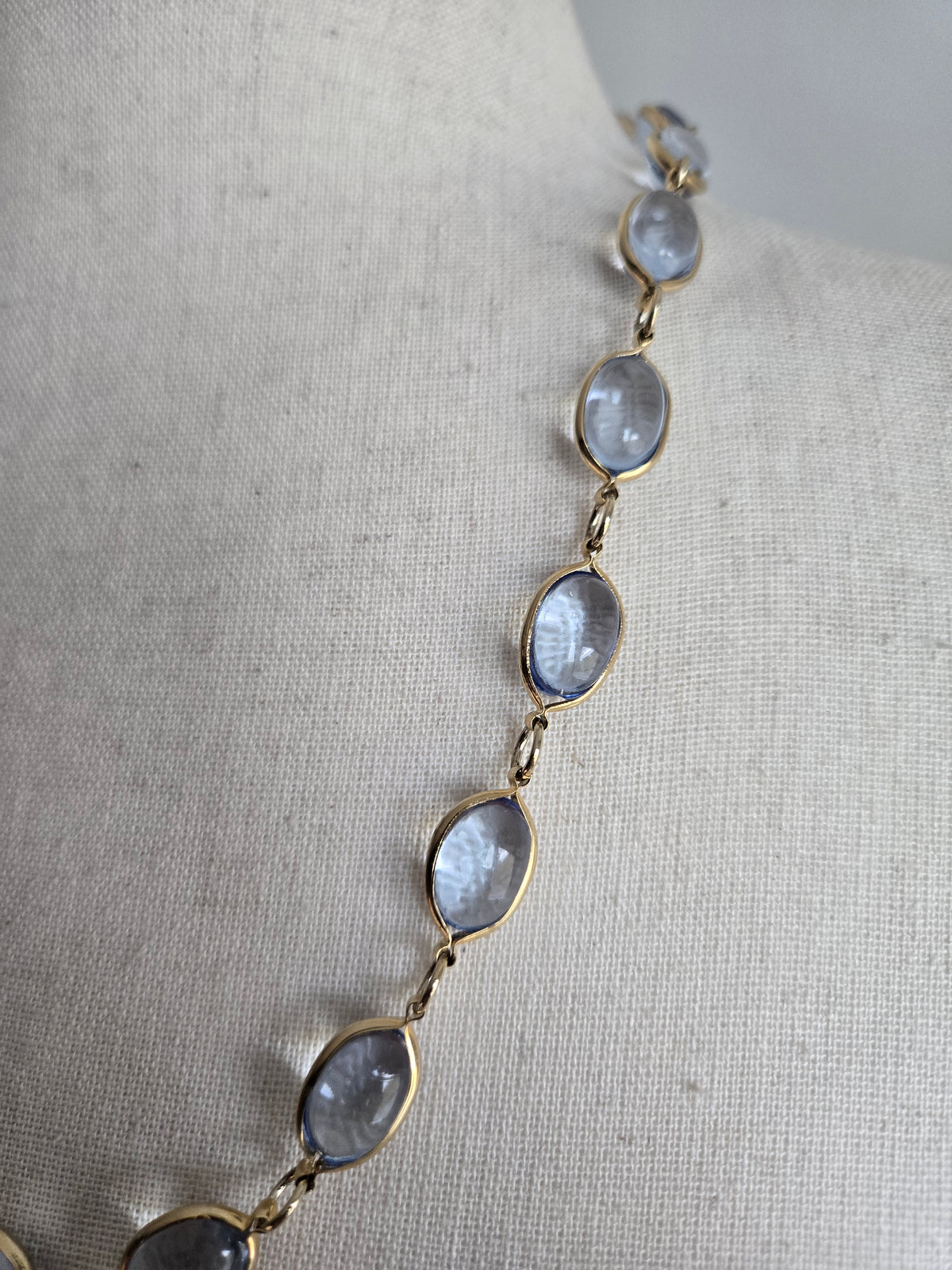 Vintage Light Blue Glass Cab Necklace