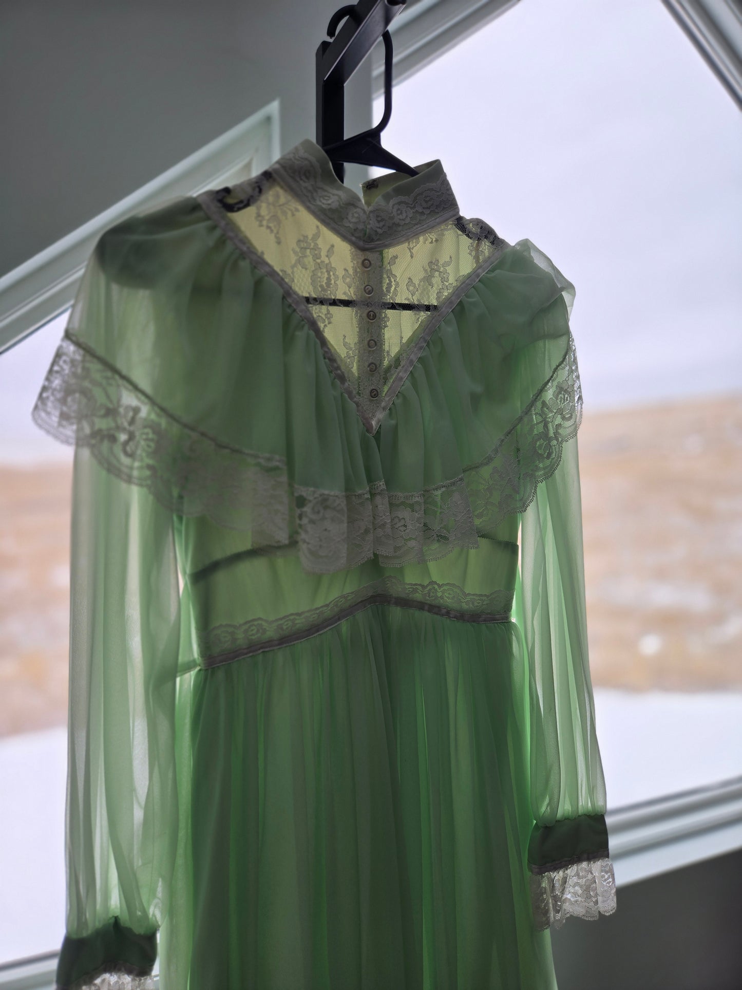 Vintage 1970s Union Made Lime Green Coquette Formal Dress - Small