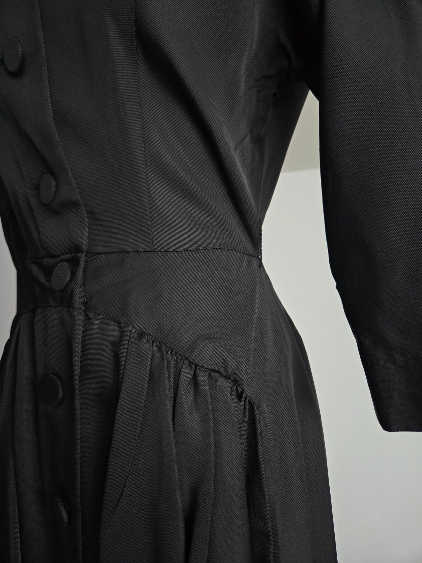 Vintage 1940s Black Satin Day Dress - Small