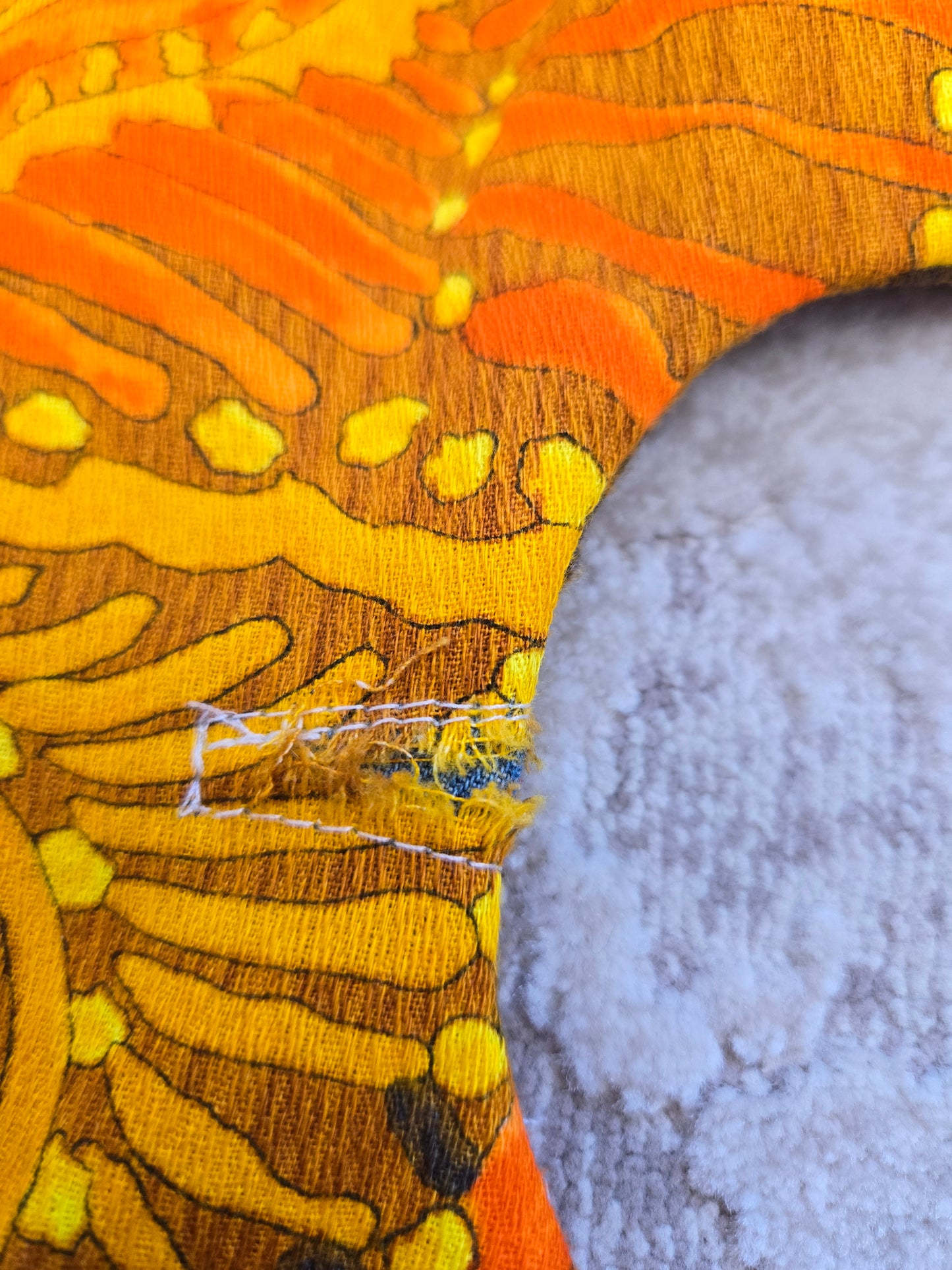 Vintage Barkcloth Orange Psychedelic Dayglo Print Maxi Dress - XS/S