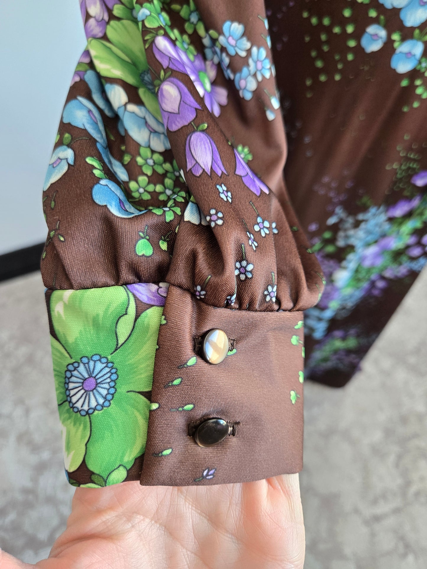 Royalty Dallas Vintage 70s Brown Floral Maxi Dress - L/XL