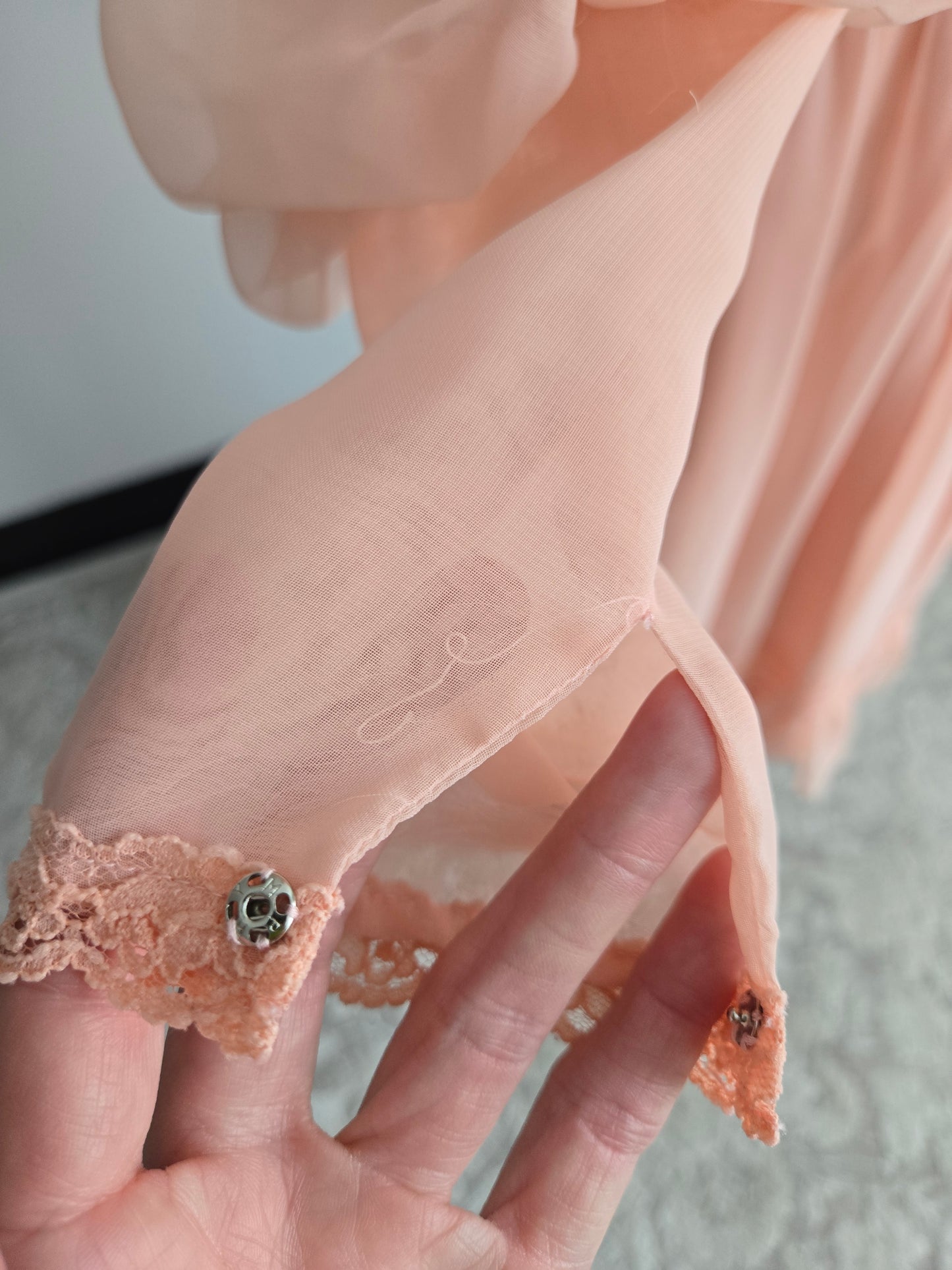 Peachy Pink 1970s Vintage Edwardian Style Dress - small