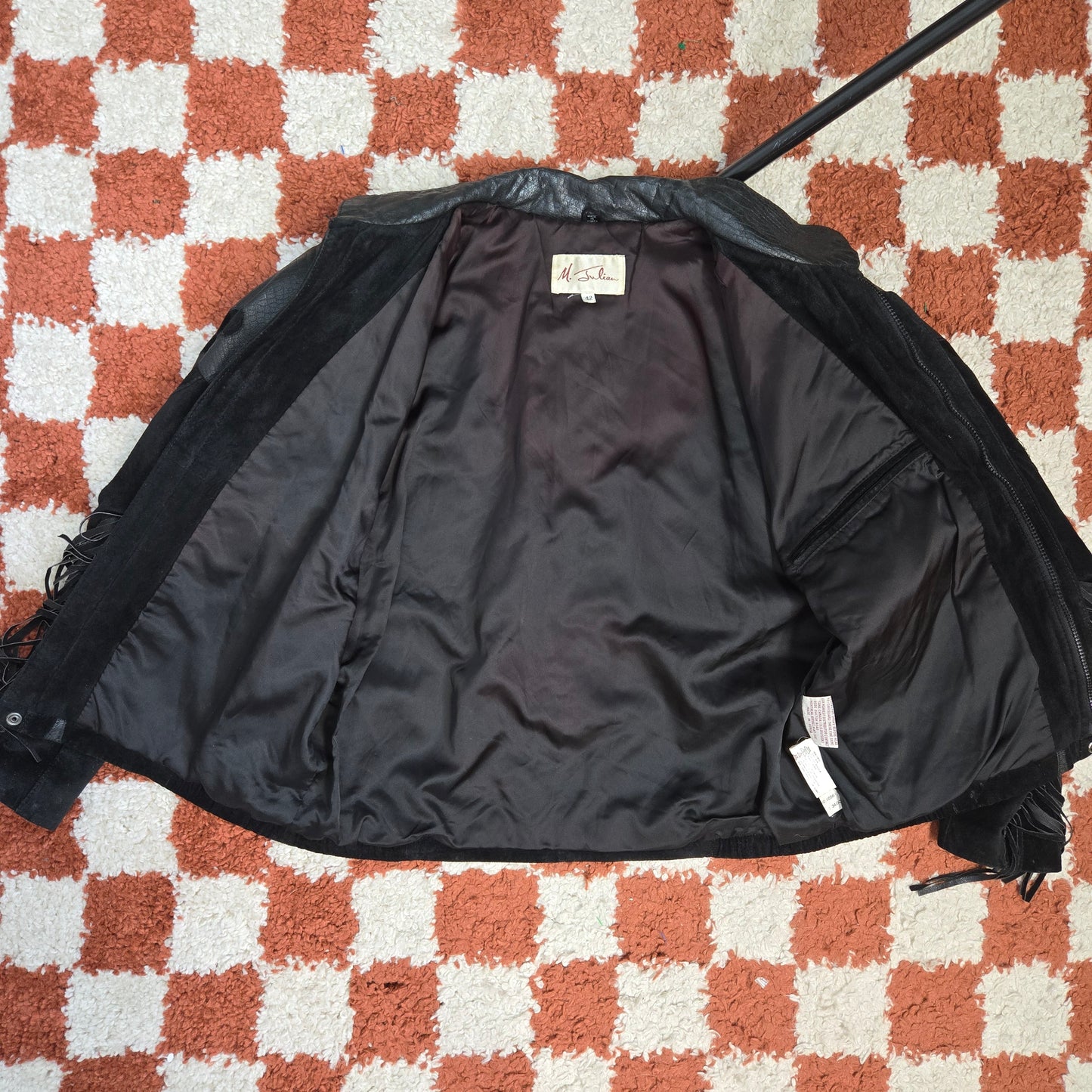 M. Julian 80s Vintage Black Suede Leather Fringe Jacket - Size 42