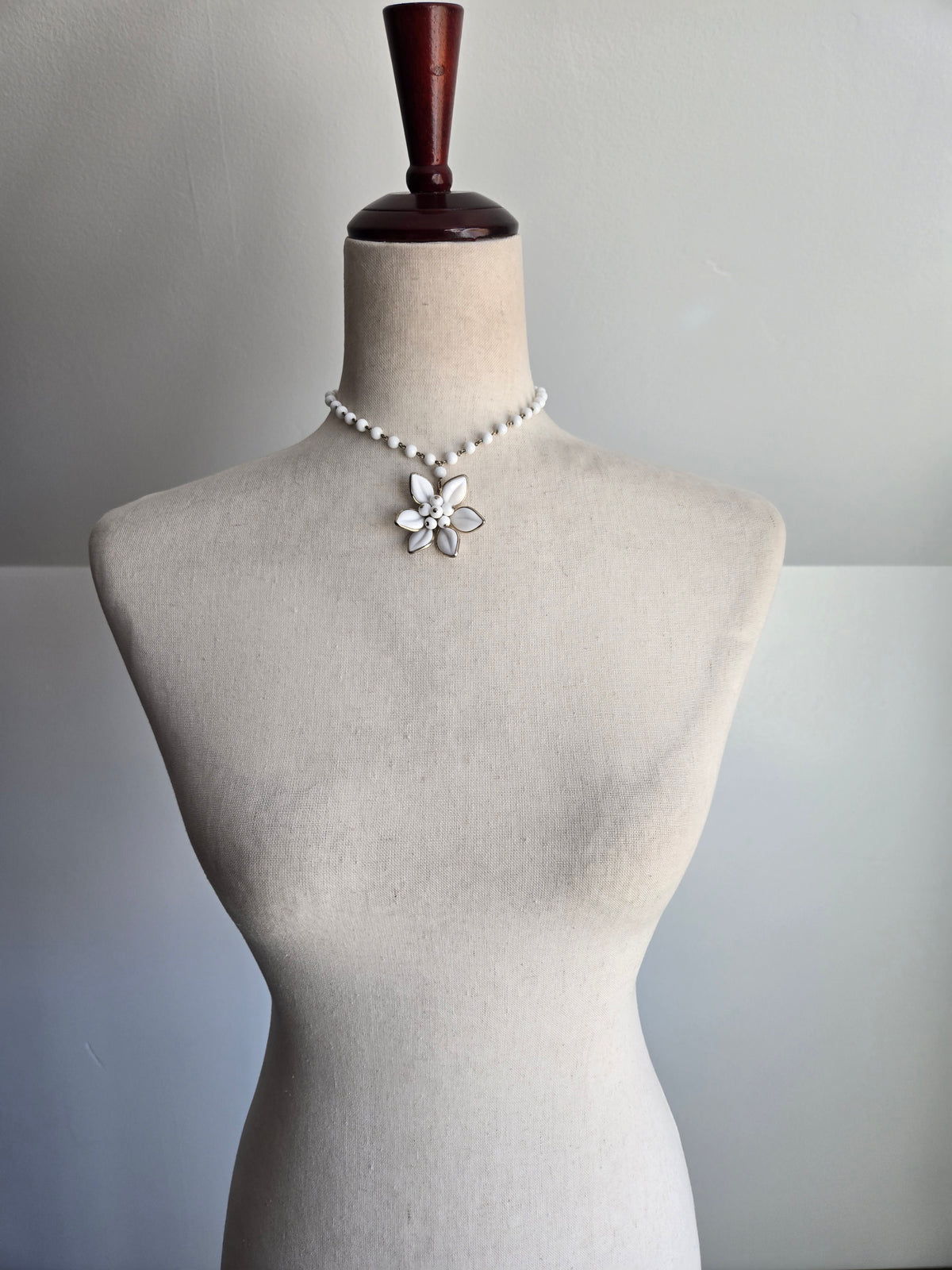 Vintage Milk Glass Flower Necklace