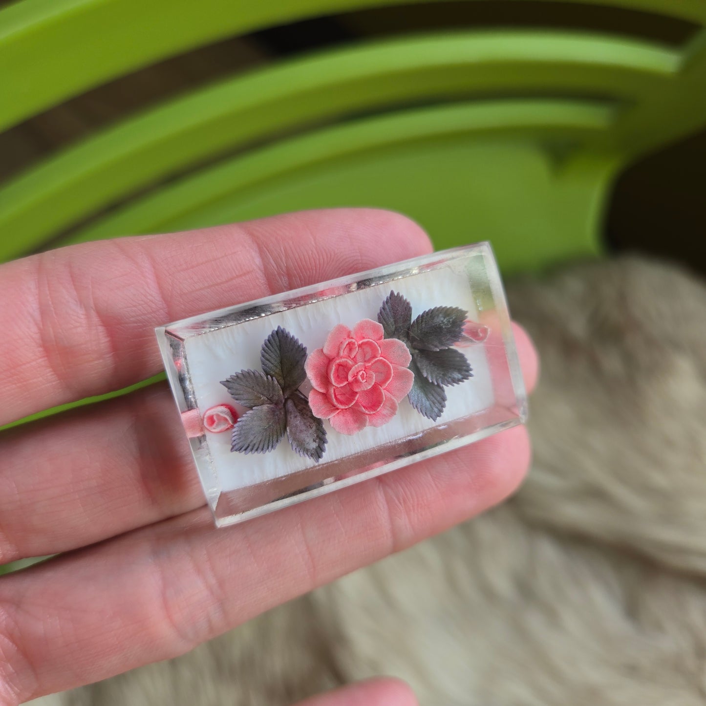 Lucite Encased Floral Vintage Brooch