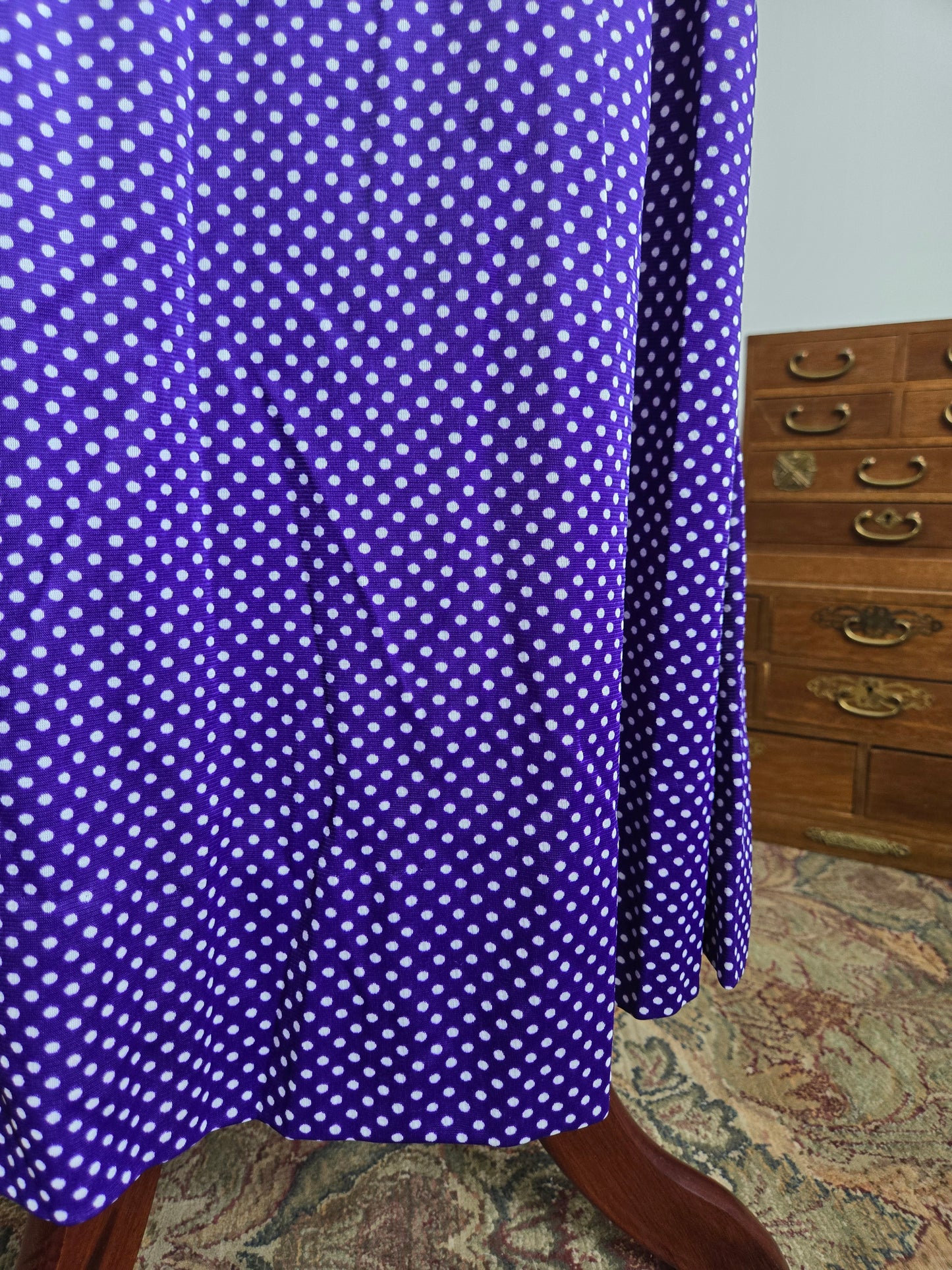 Vintage 60s Nylon Purple Polka Dot Sweetheart Dress - large