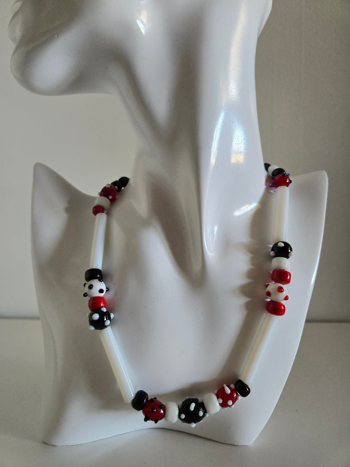 Hand Blown Glass Bead Art Necklace on Wire