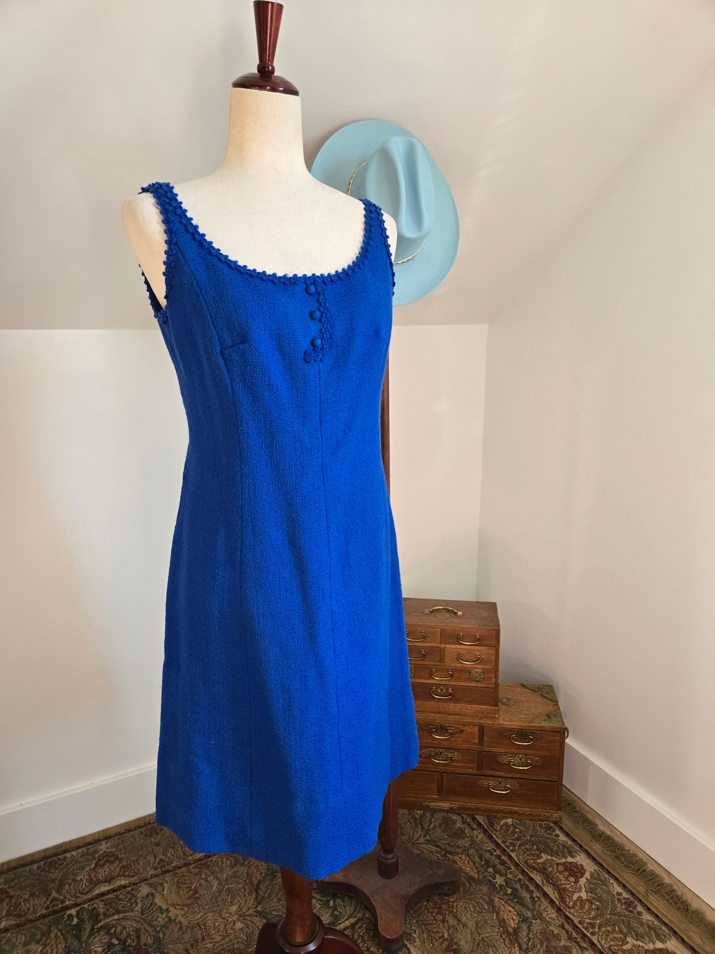 Lanz Original Vintage 70s Little Blue Wool Tank Dress - small/medium