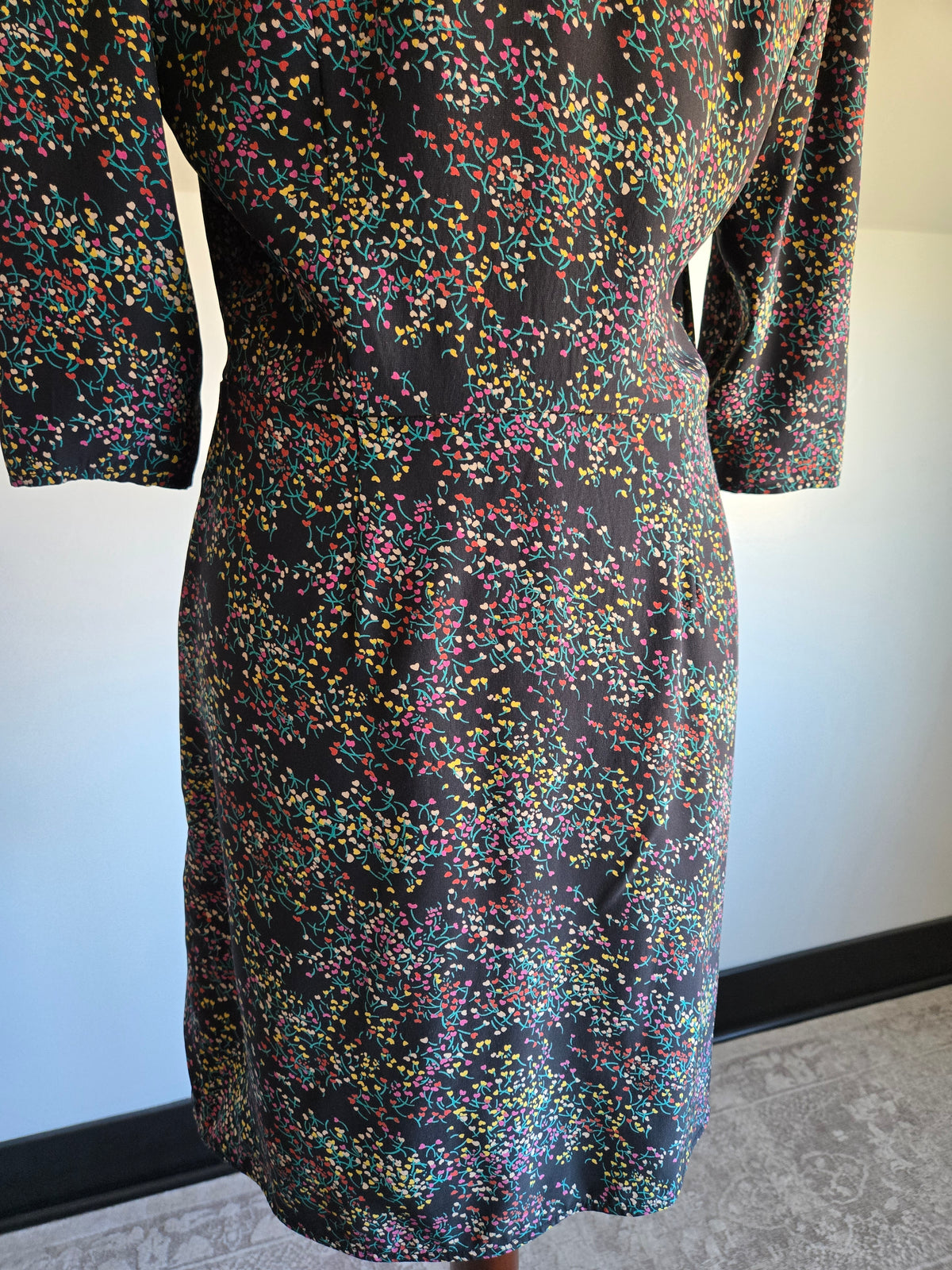Parker Silk Floral Heart Print Wrap Dress - Medium