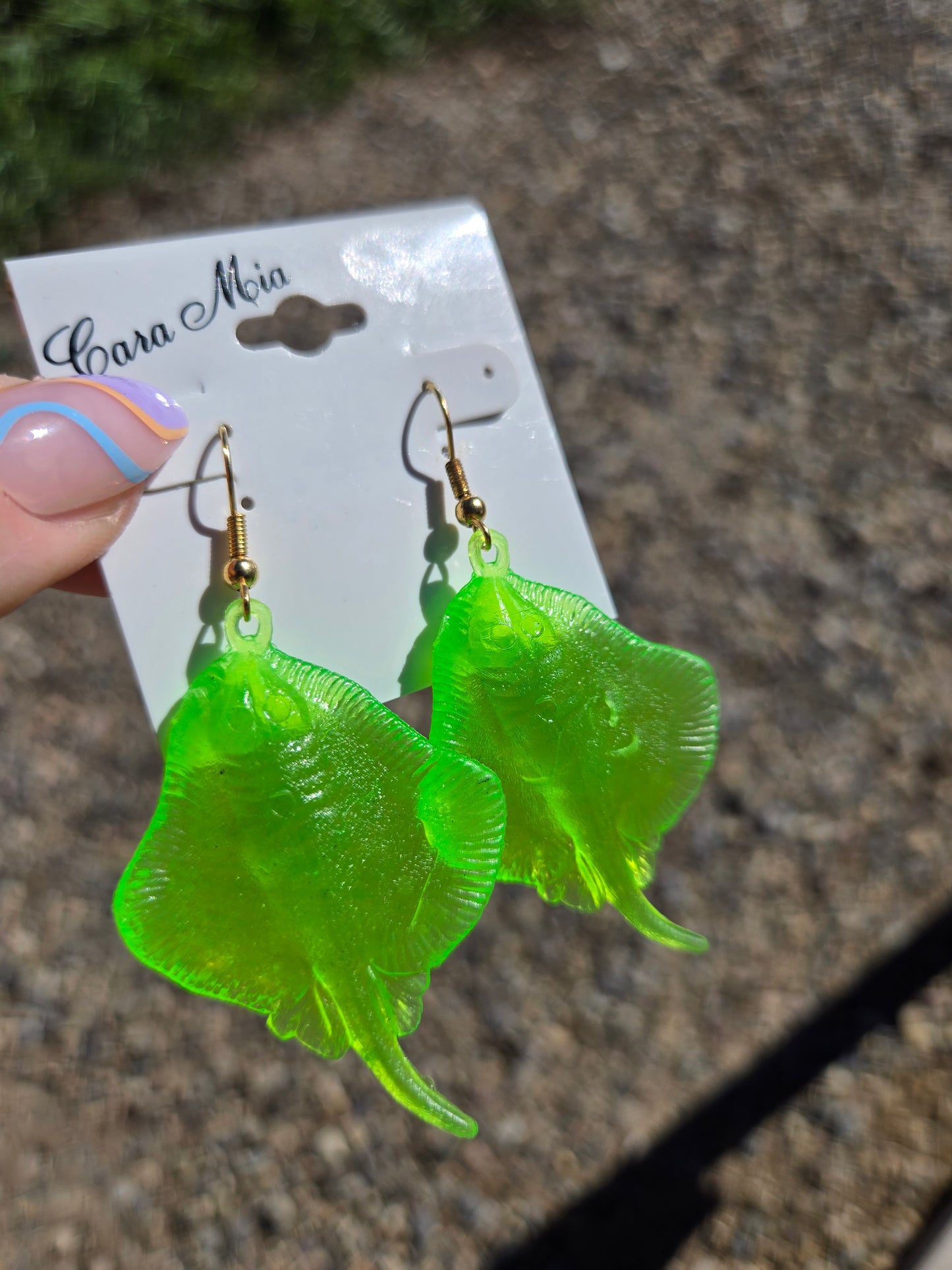 Deadstock Cara Mia Lime Green Rubber Singray Earrings