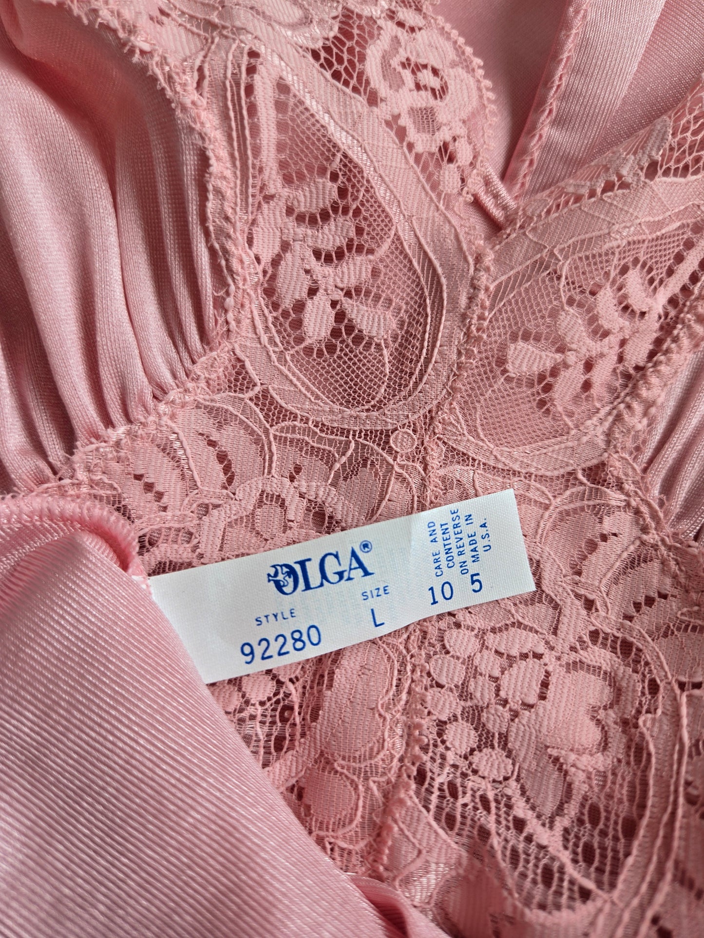 Authentic Olga Deadstock 70s Light Pink Robe with Butterfly Lace Peignoir - large