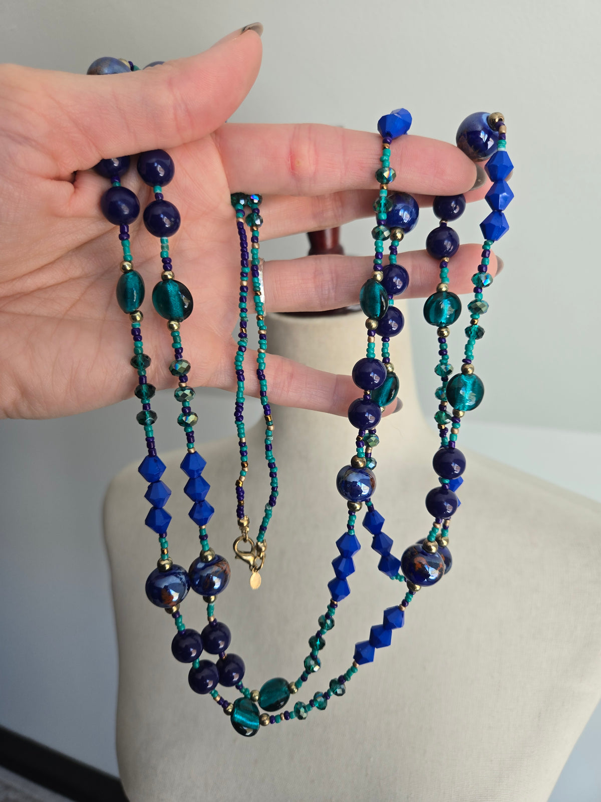 Premier Designs Cobalt Glass Bead Super Long Necklace