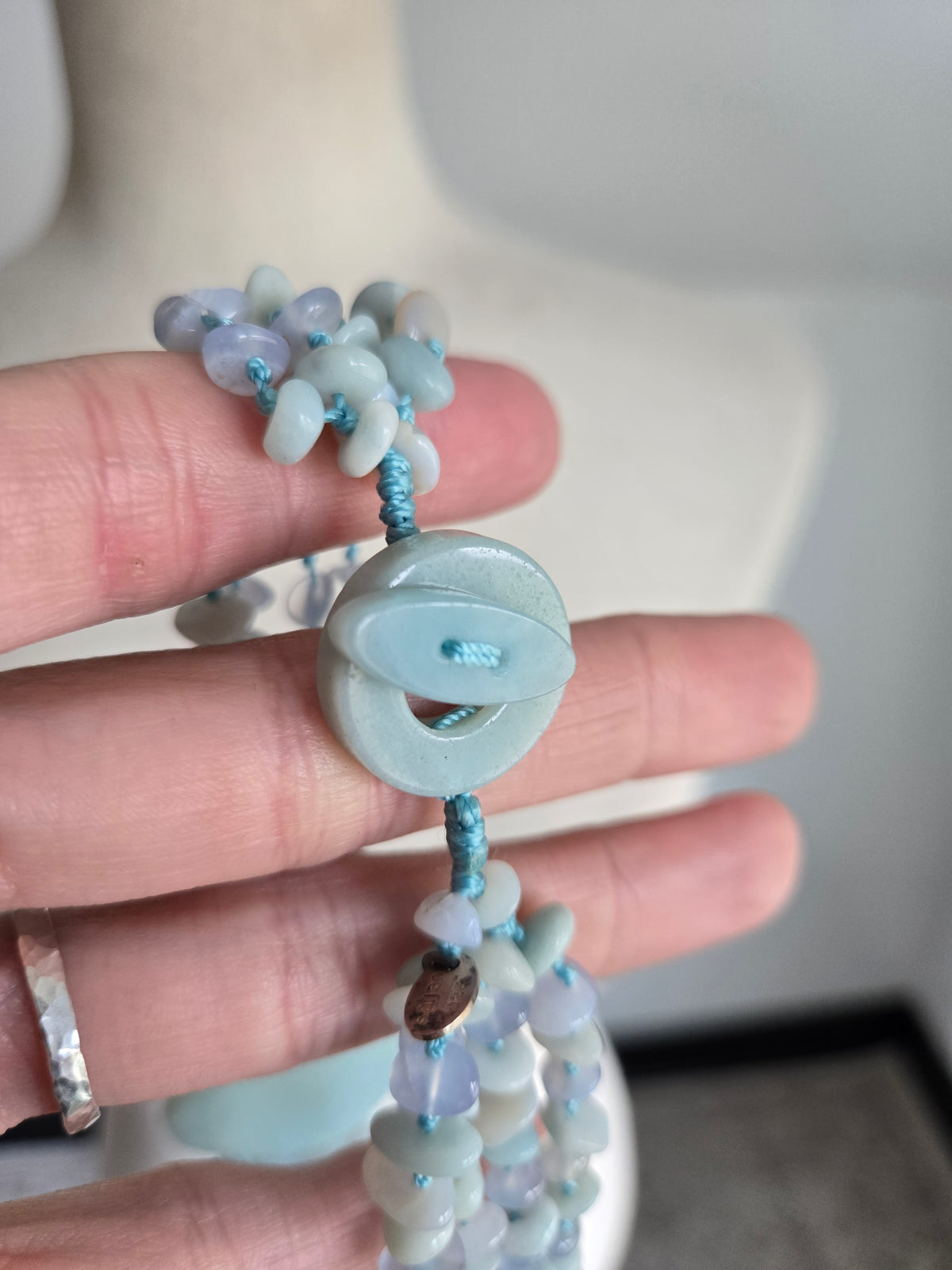 Sajen Signed Hand Knotted Amazonite Multi Strand Necklace