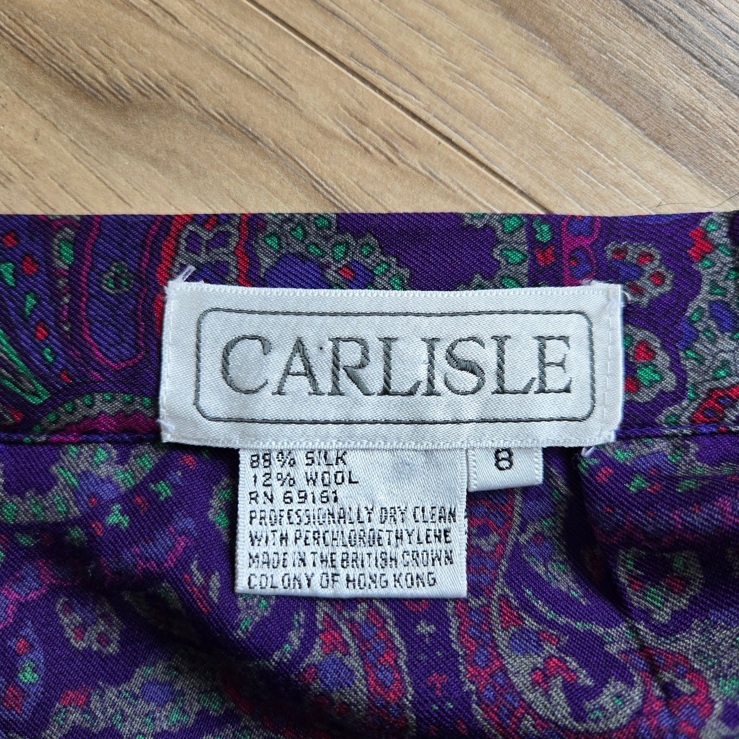 Carlisle Vintage 80s Wool and Silk Blend Purple Paisley Printed Skirt - size 8