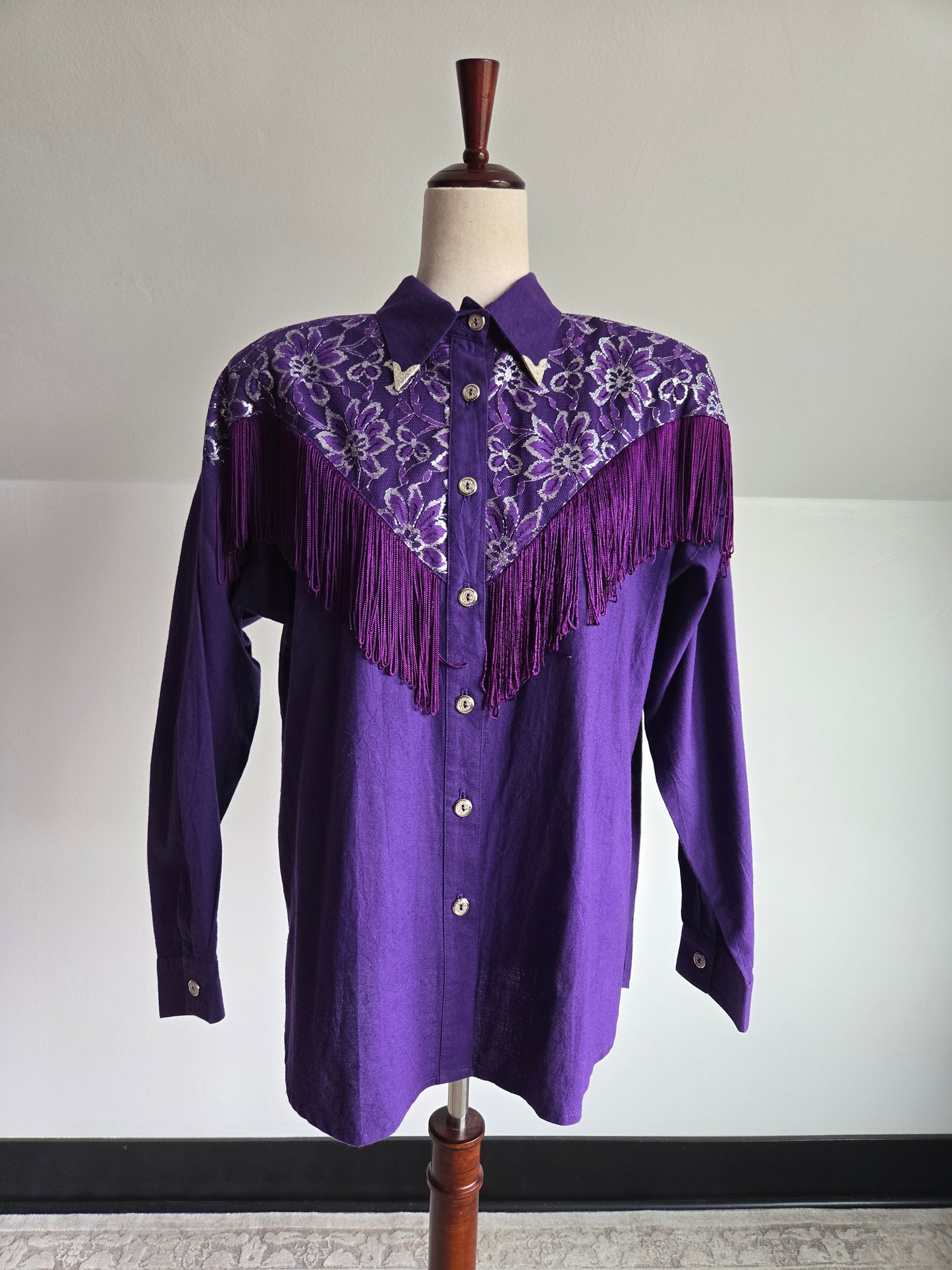 Lilia Smith Vintage Purple Fringe and Lace Top - Large