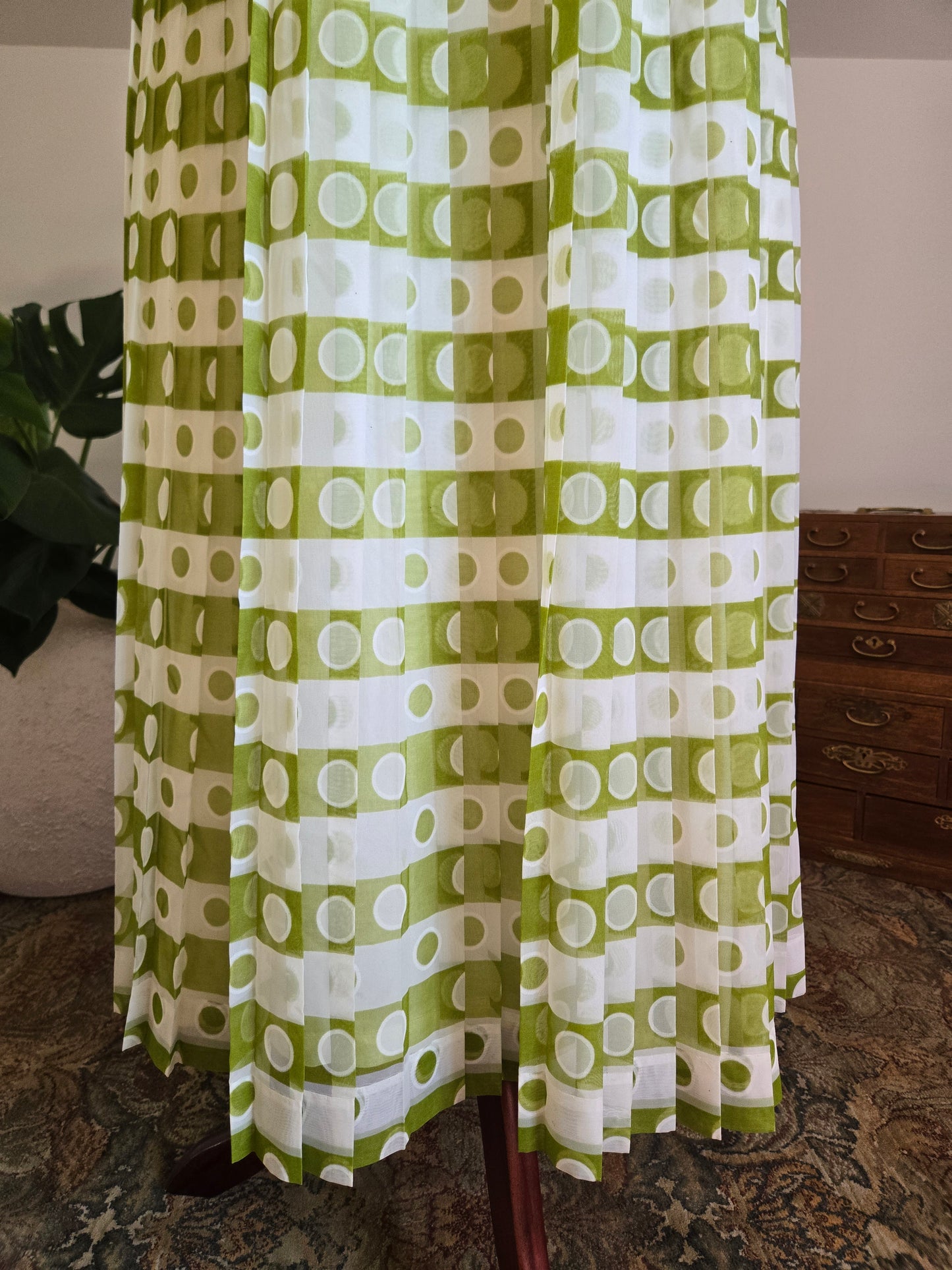 Coco California Vintage 1970s Green and White Polka Dot Stripe Dress -