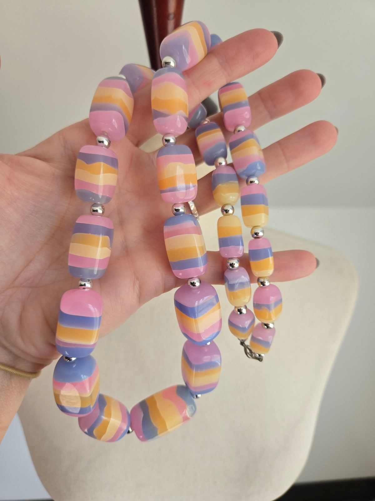 Vintage Colorful Acrylic Bead Statement Necklace