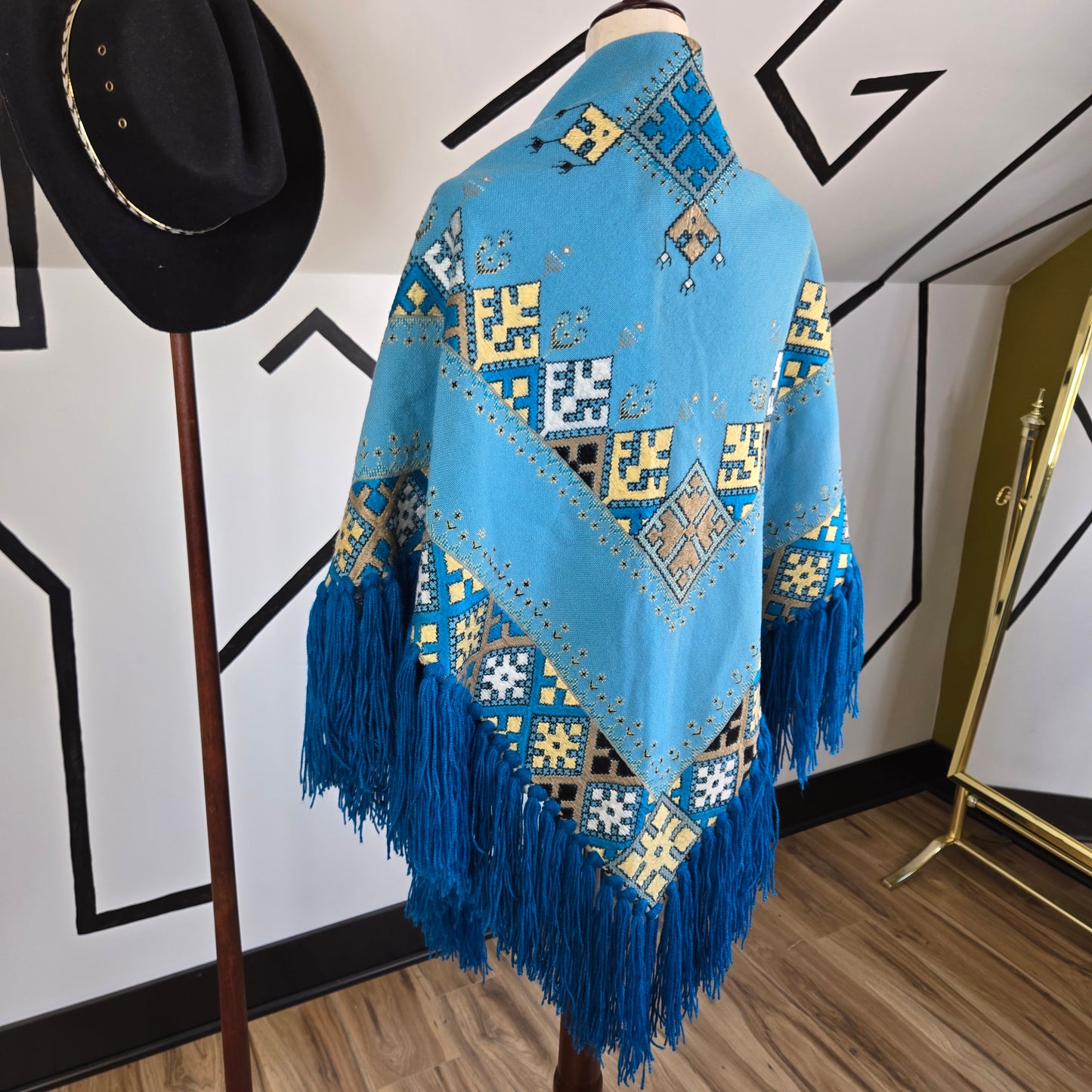 Turquoise Southwest Hand Woven Poncho/Shawl - OS