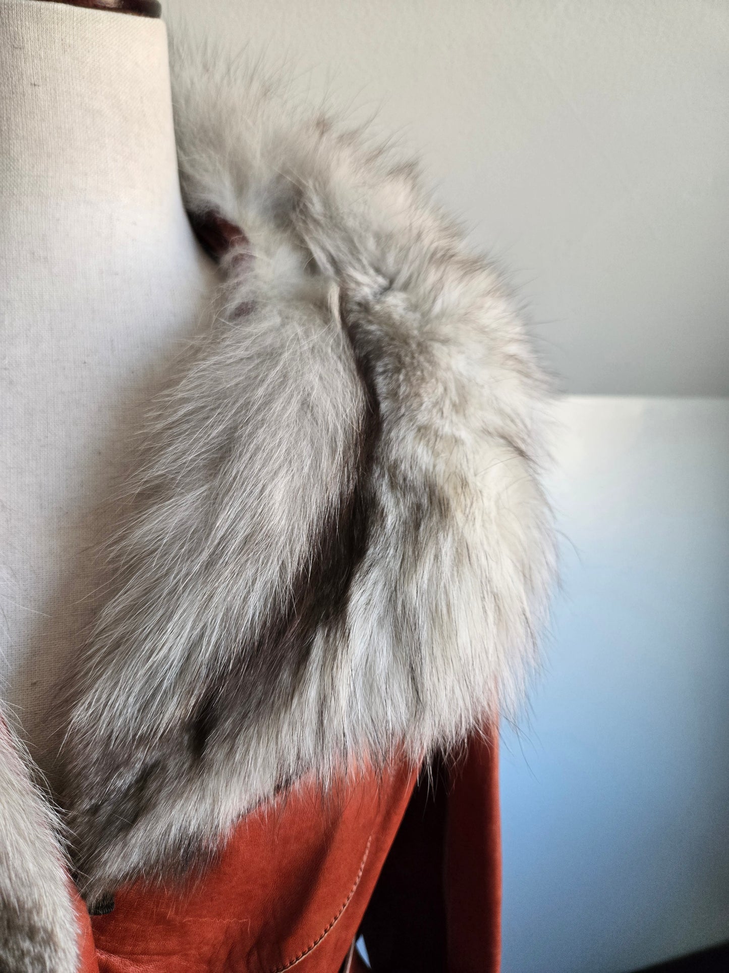 Napa Y Ante Skin Gear 1970s Patchwork Brown Leather Trench with Coyote Fur - Medium