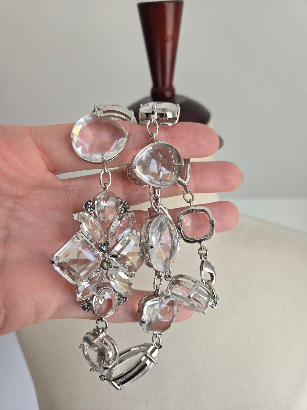 Art Deco Clear Glass High End Statement Necklace