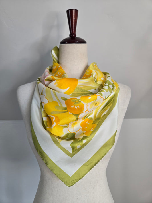 Vintage Avon Bright Yellow Floral Scarf Artist Signed