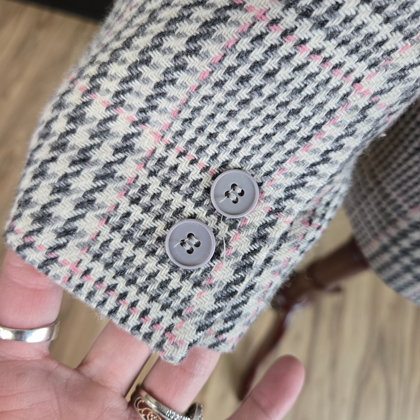 Chadwick's Wool Blend Ivory and Pink Plaid Blazer - size 10