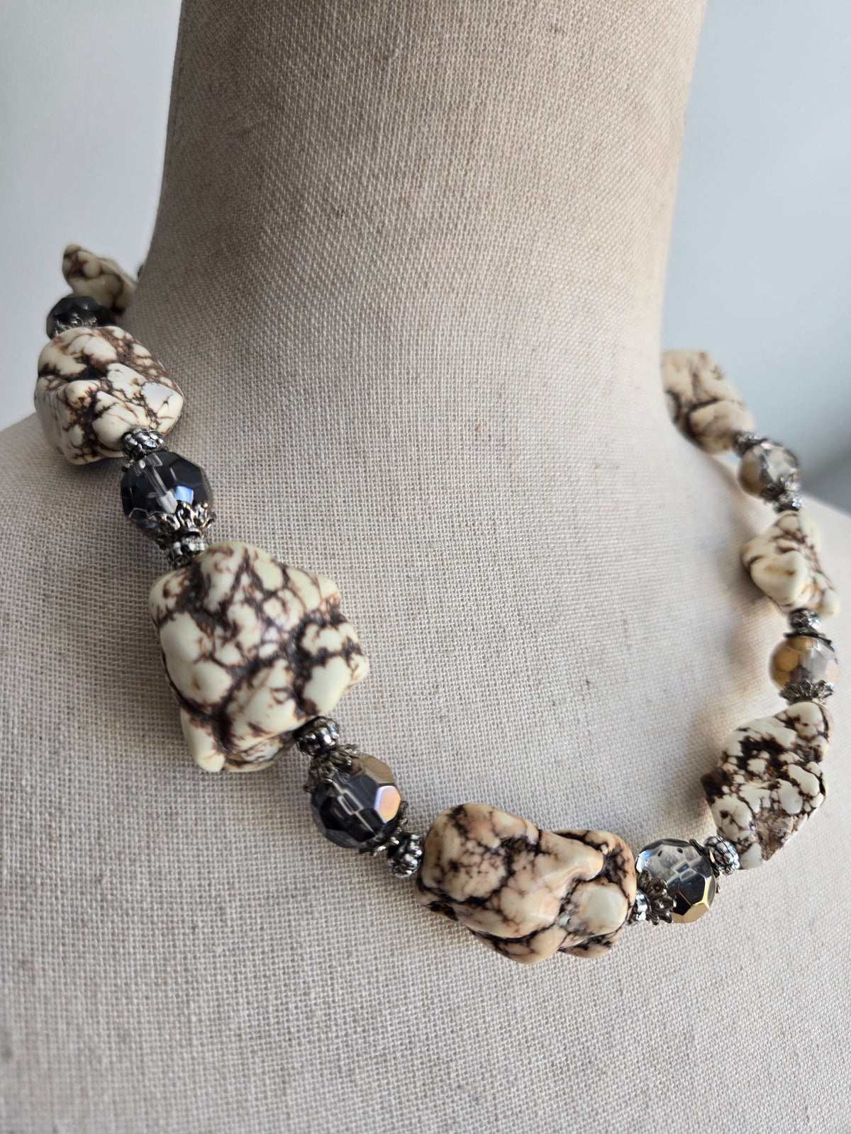 Dramatic Howlite and Glass Bead Chunky Necklace